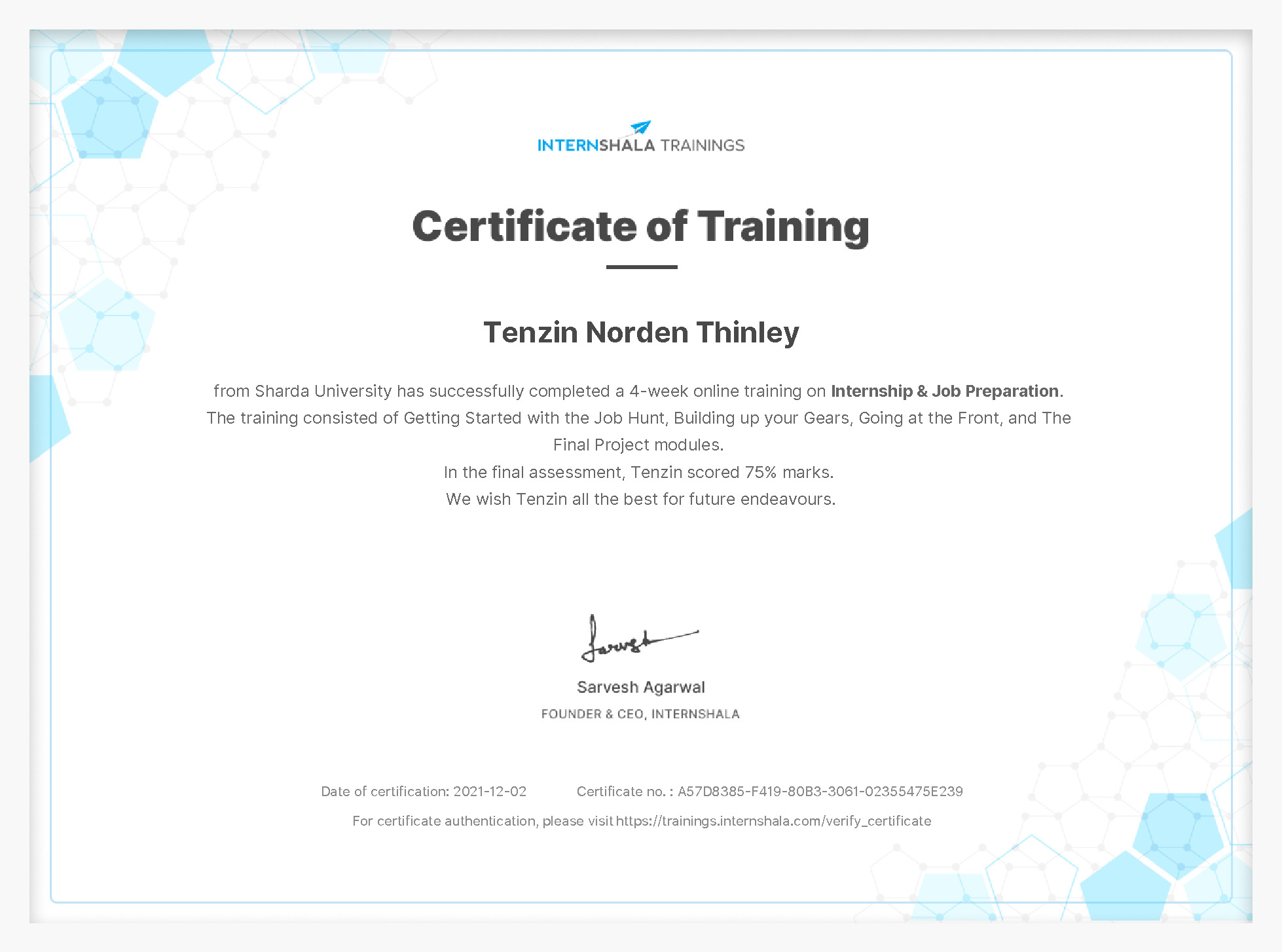 Certificate of completion