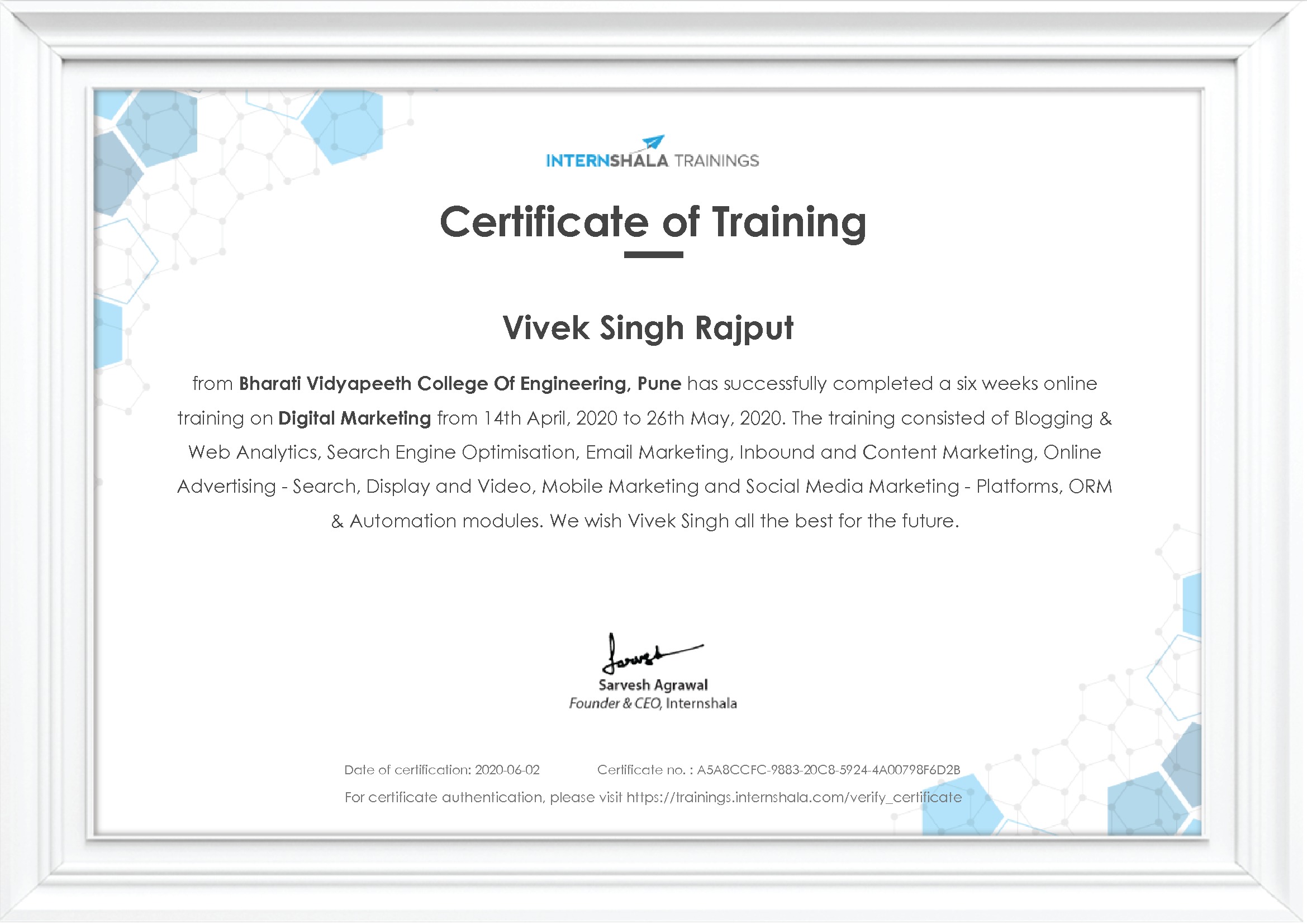 Certificate of completion