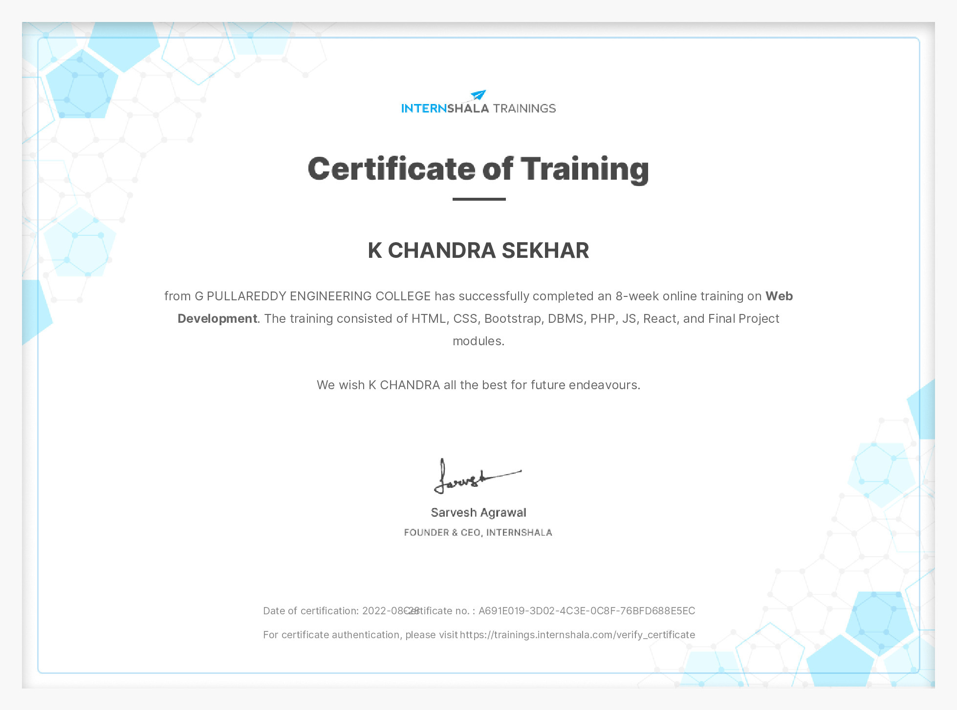 Certificate of completion