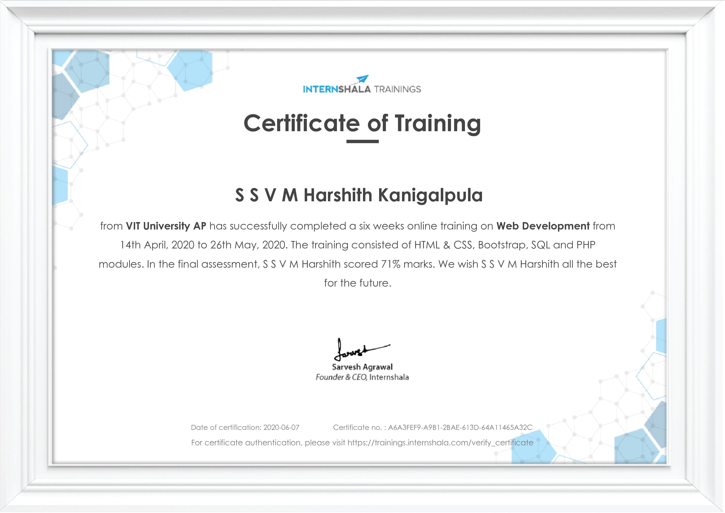 Certificate of completion