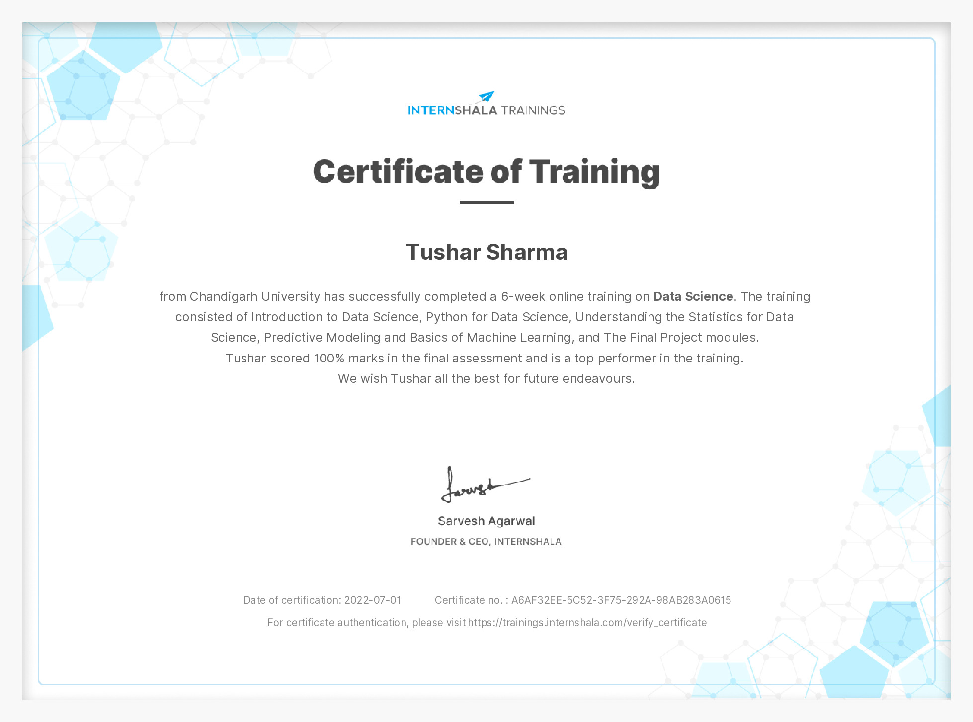 Certificate of completion