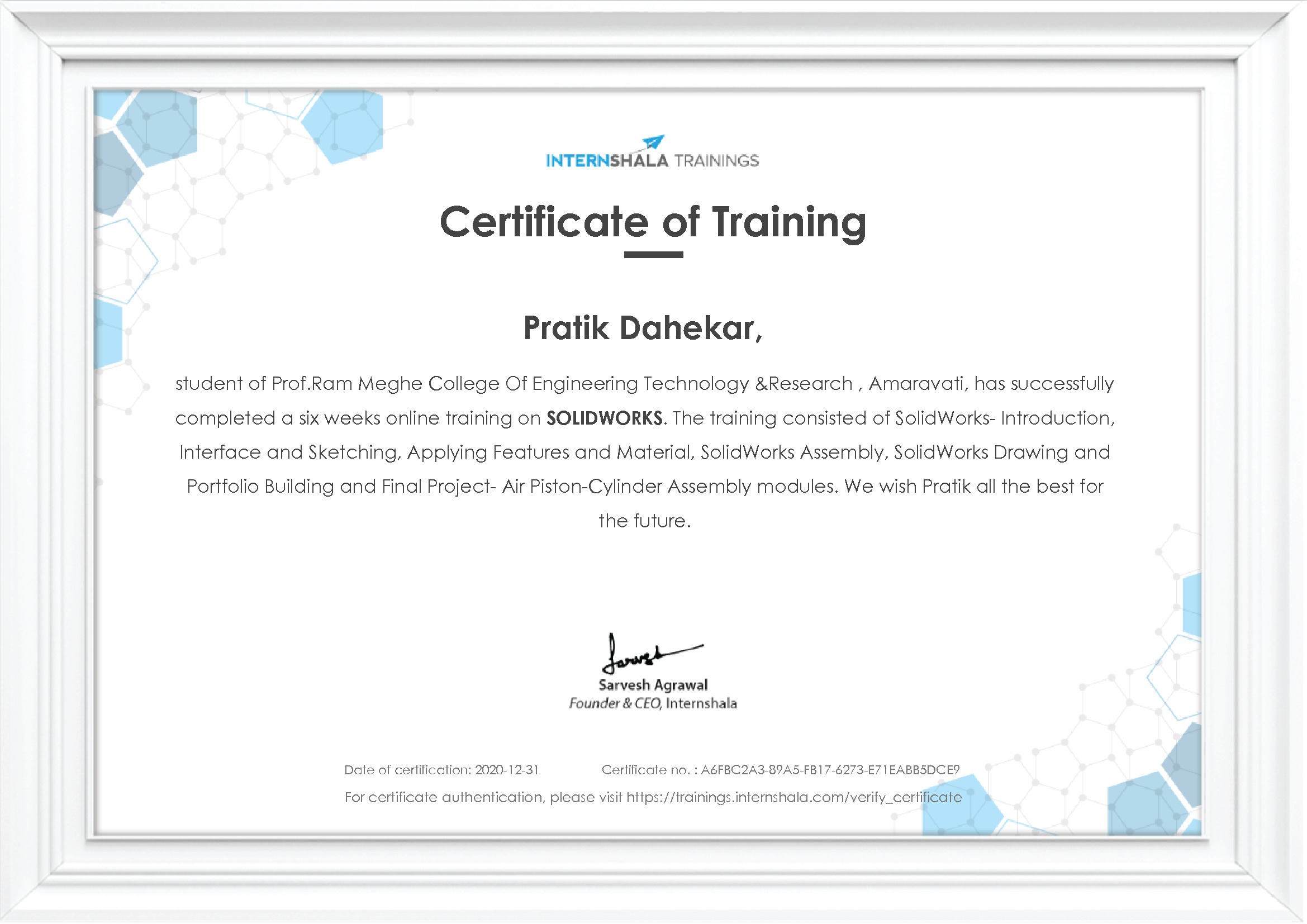 Certificate of completion