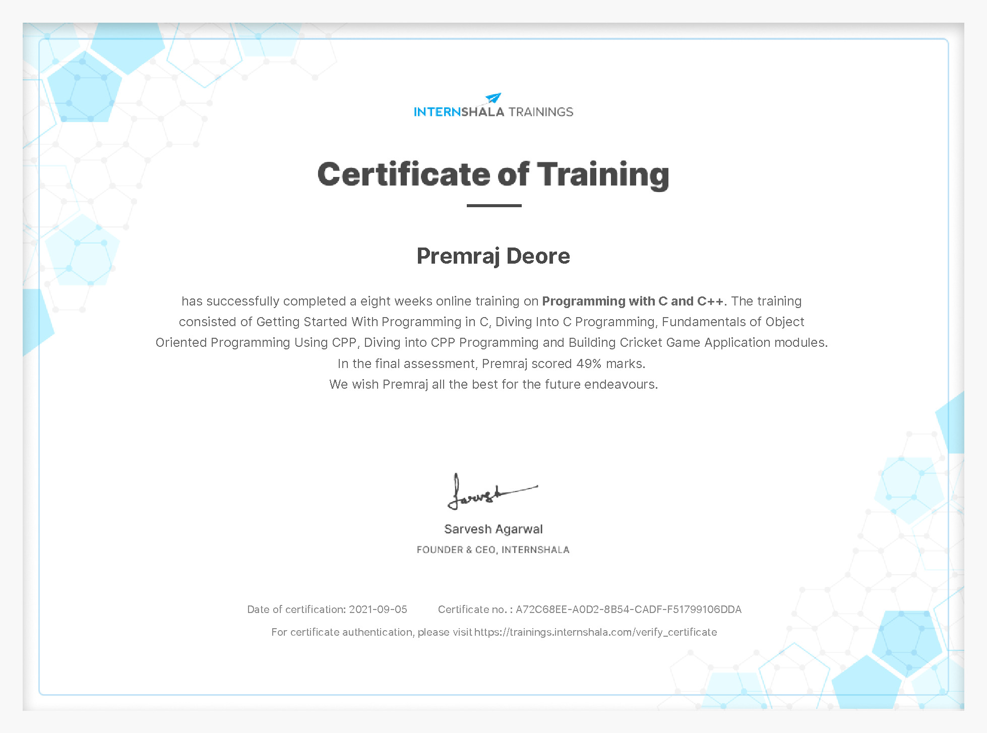 Certificate of completion