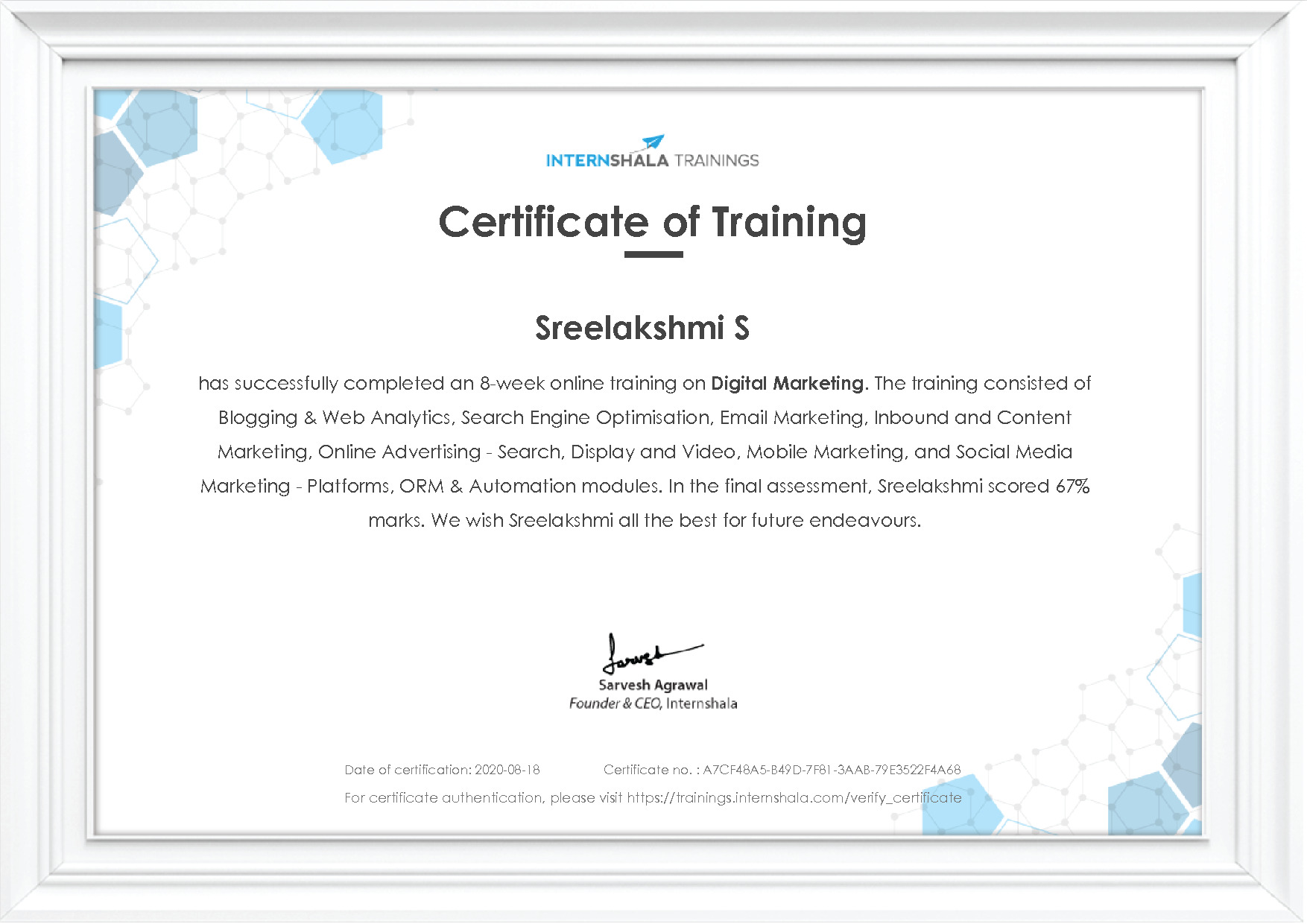 Certificate of completion