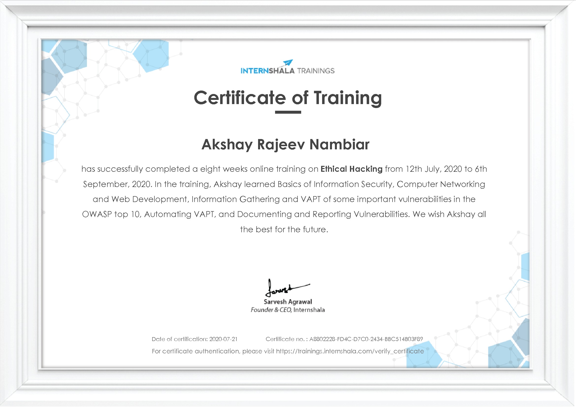 Certificate of completion