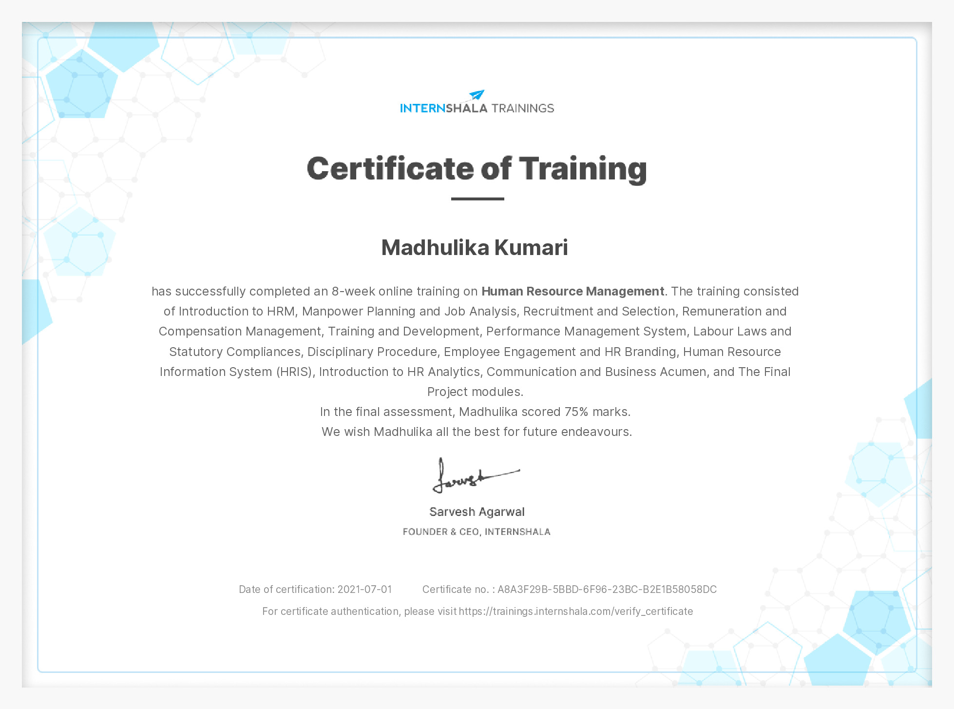 Certificate of completion