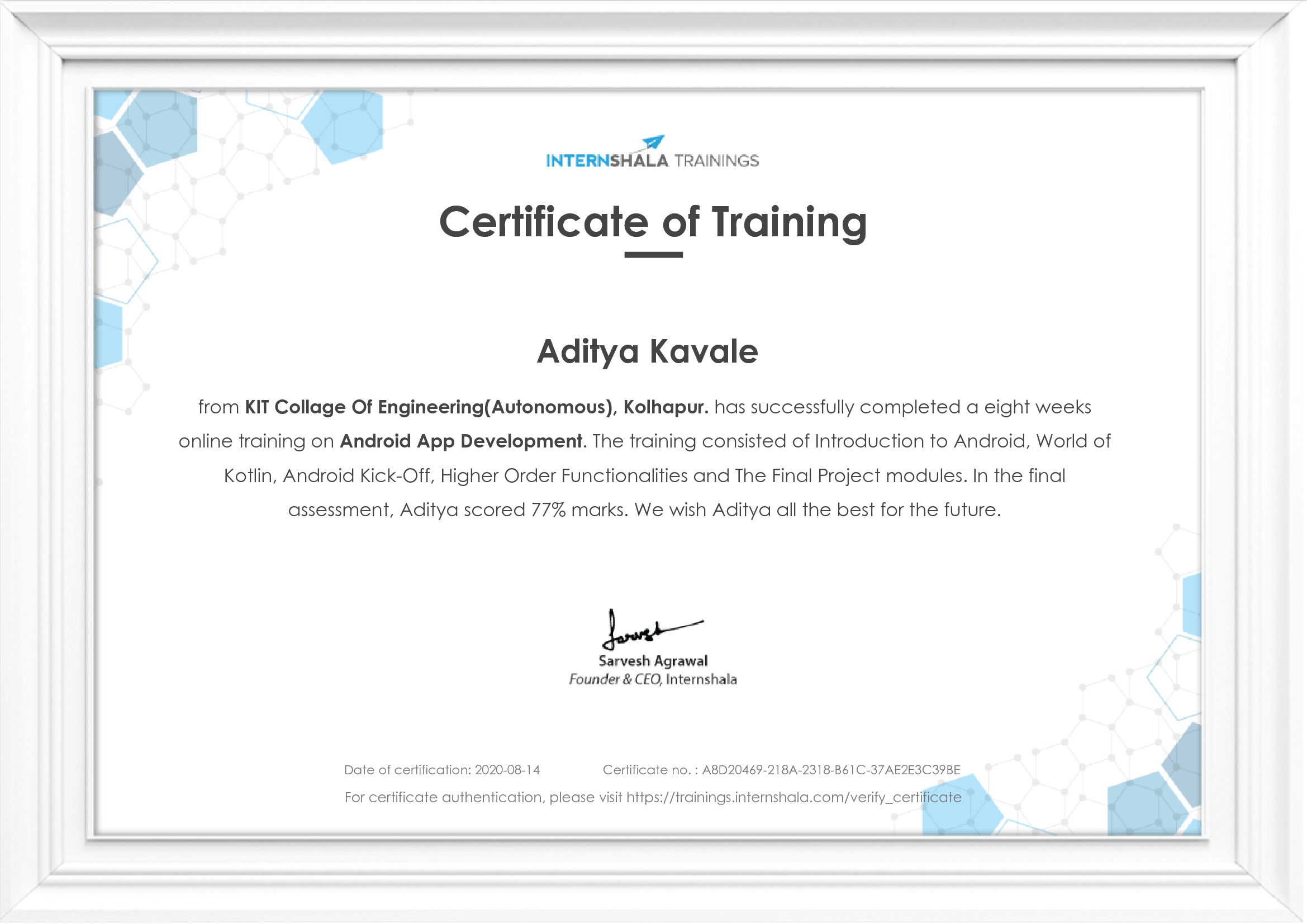 Certificate of completion