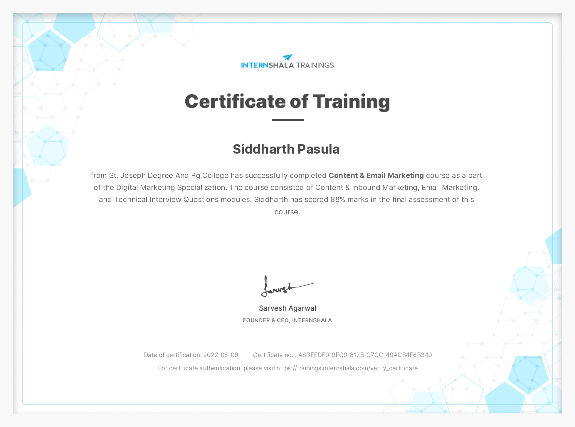 Certificate of completion