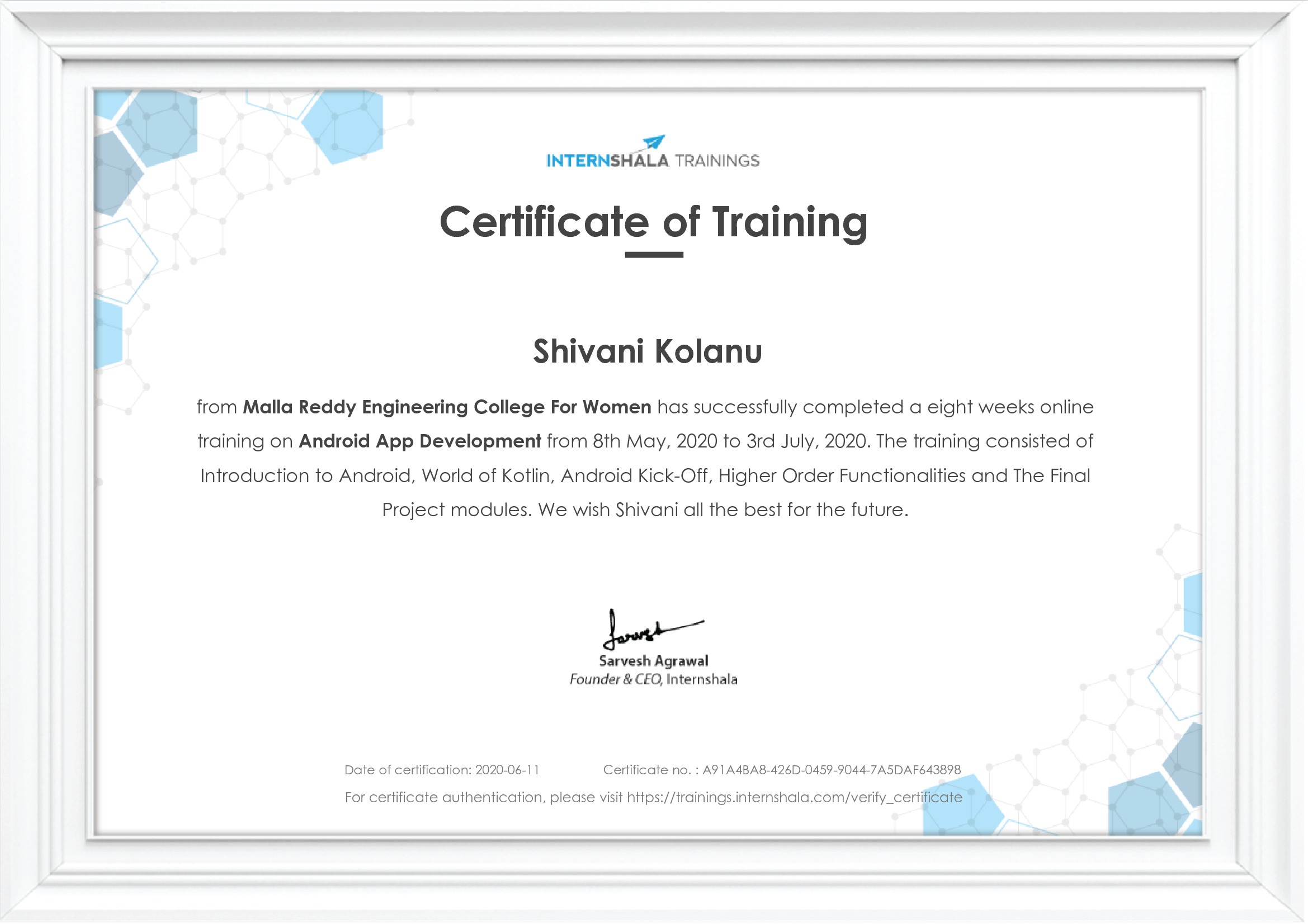 Certificate of completion