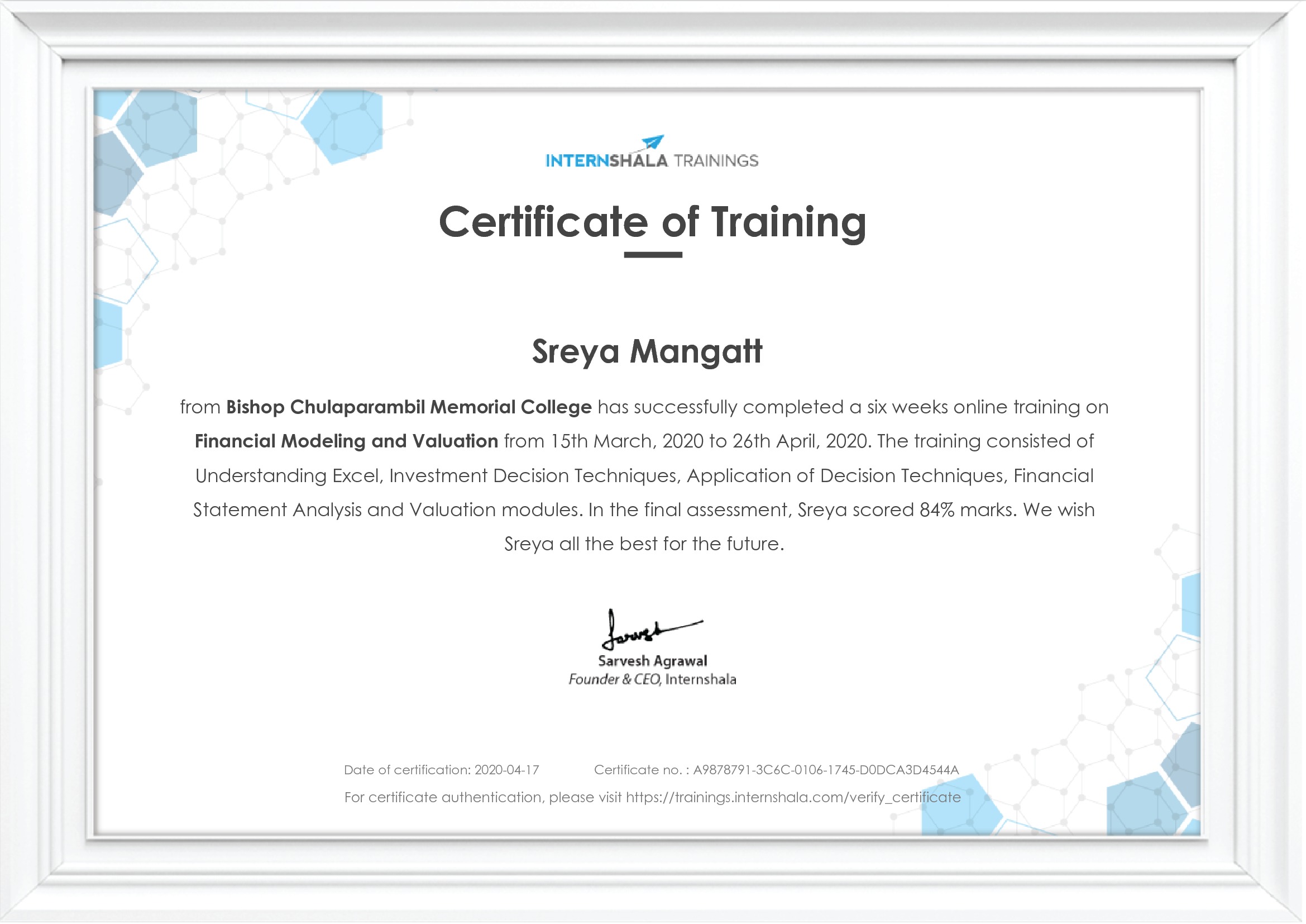 Certificate of completion