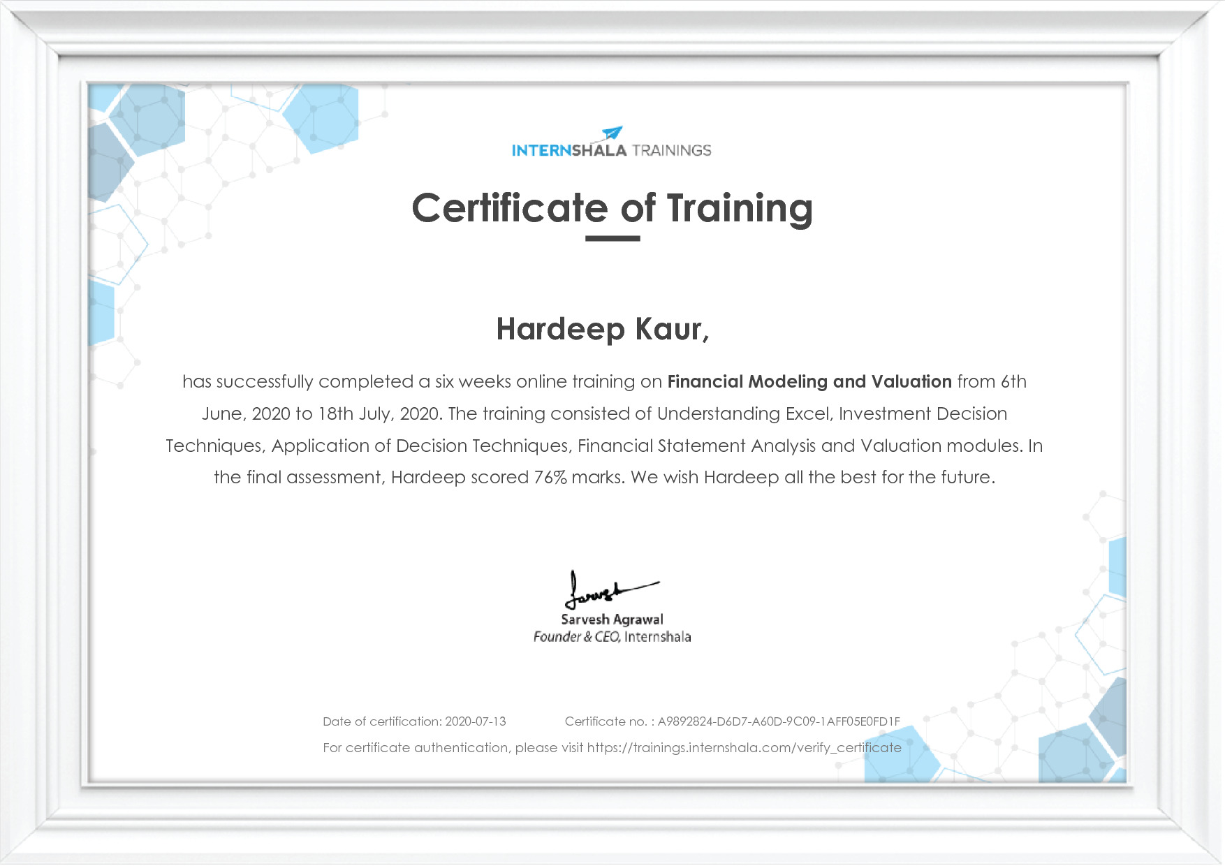 Certificate of completion