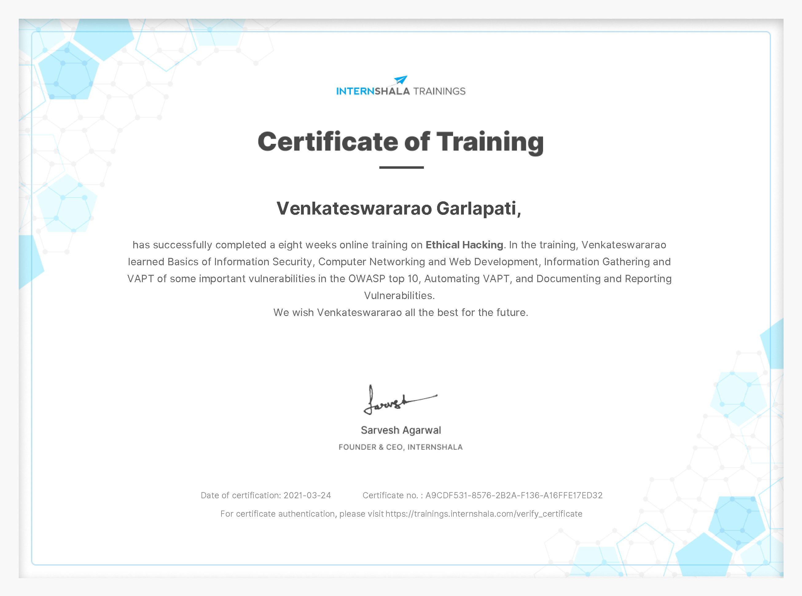 Certificate of completion