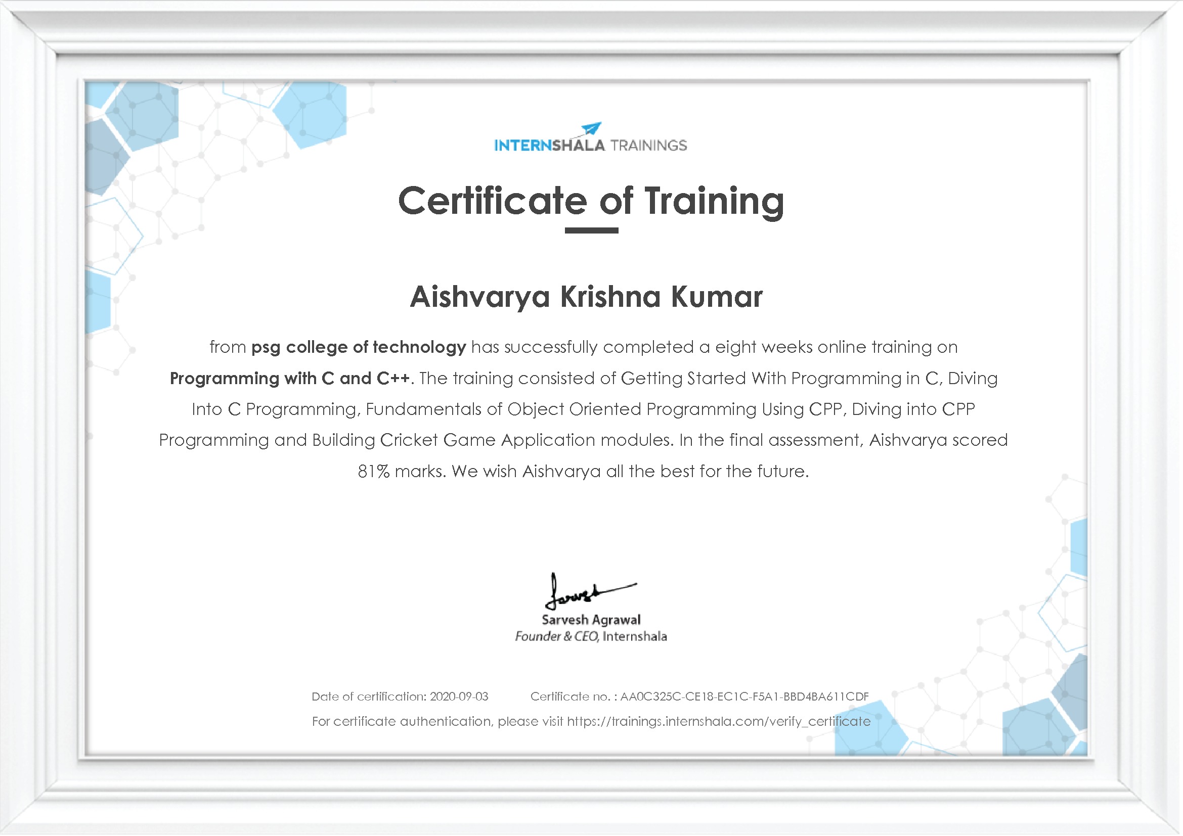 Certificate of completion