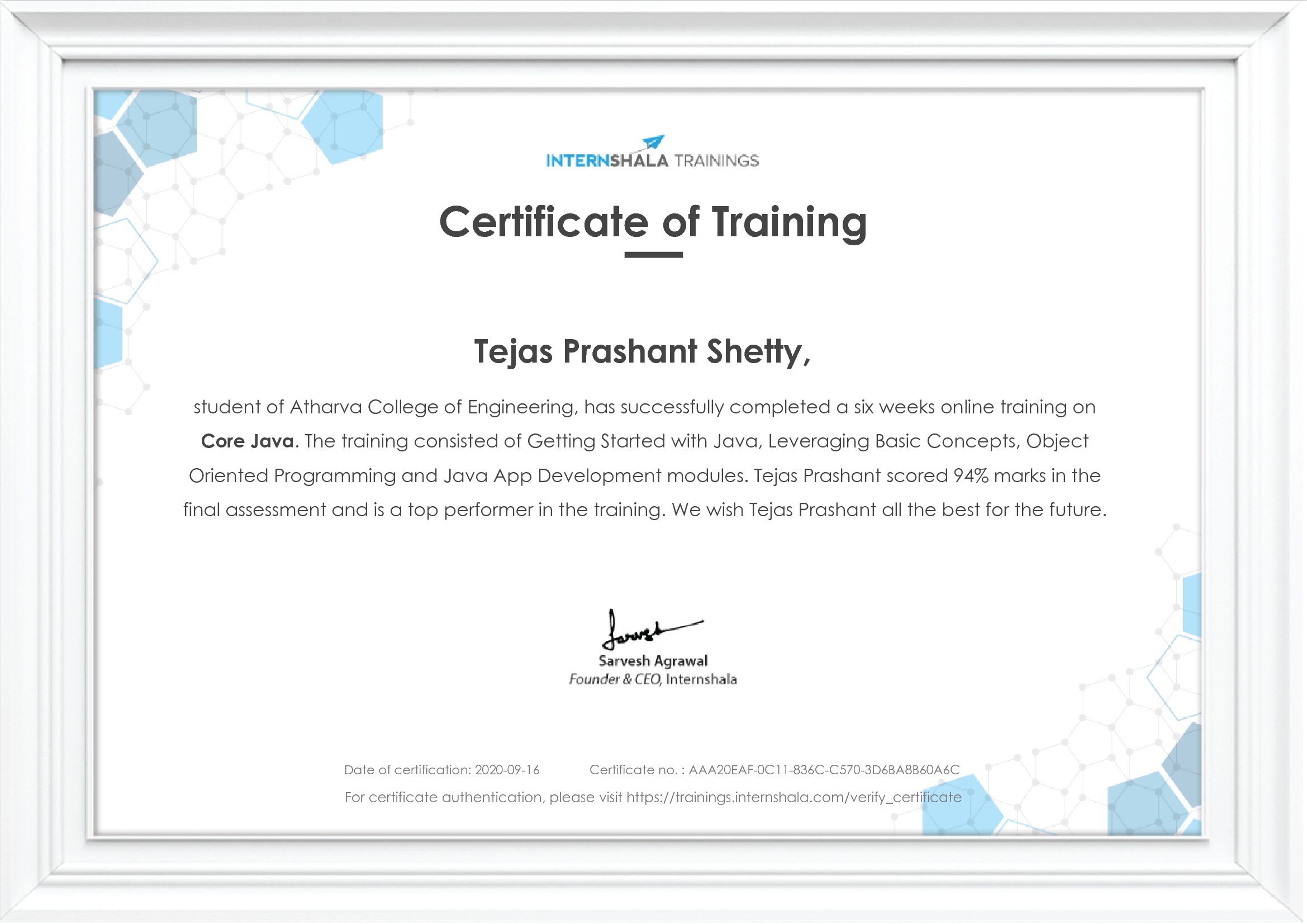 Certificate of completion