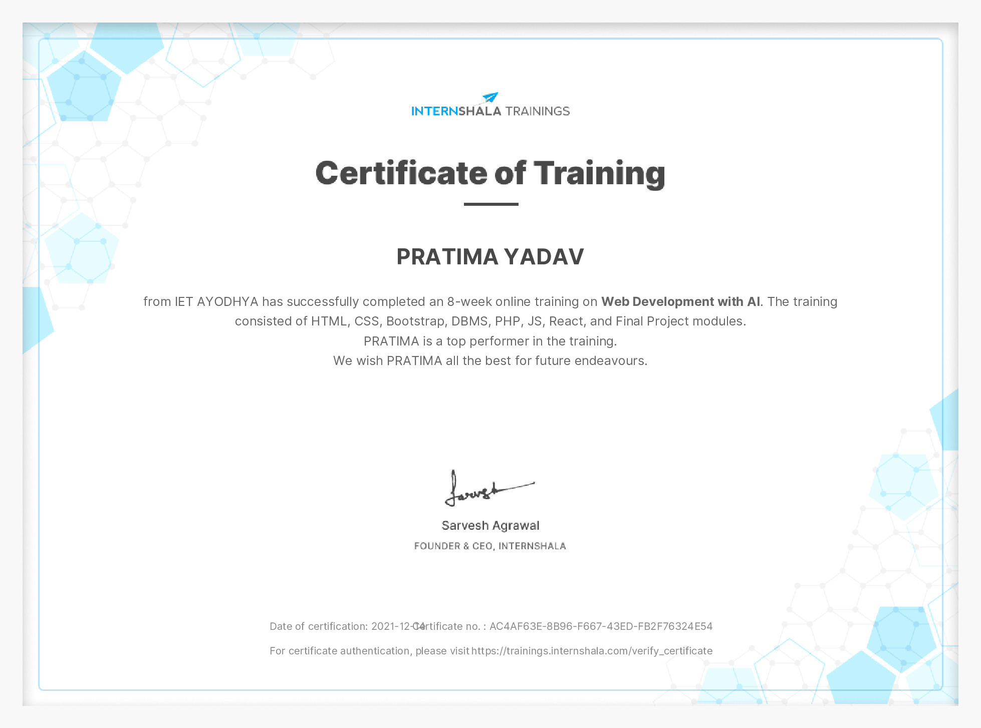 Certificate of completion