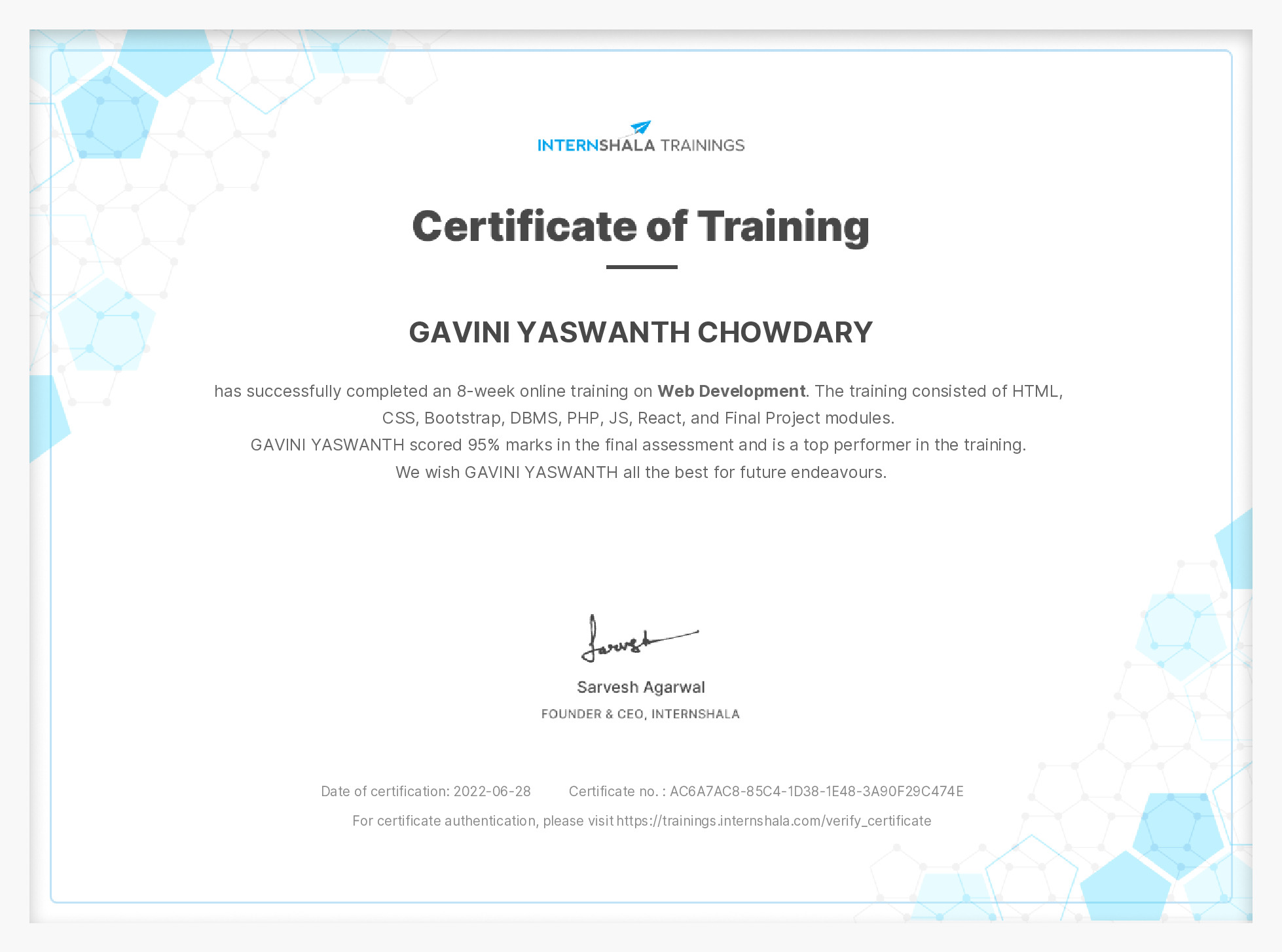 Certificate of completion