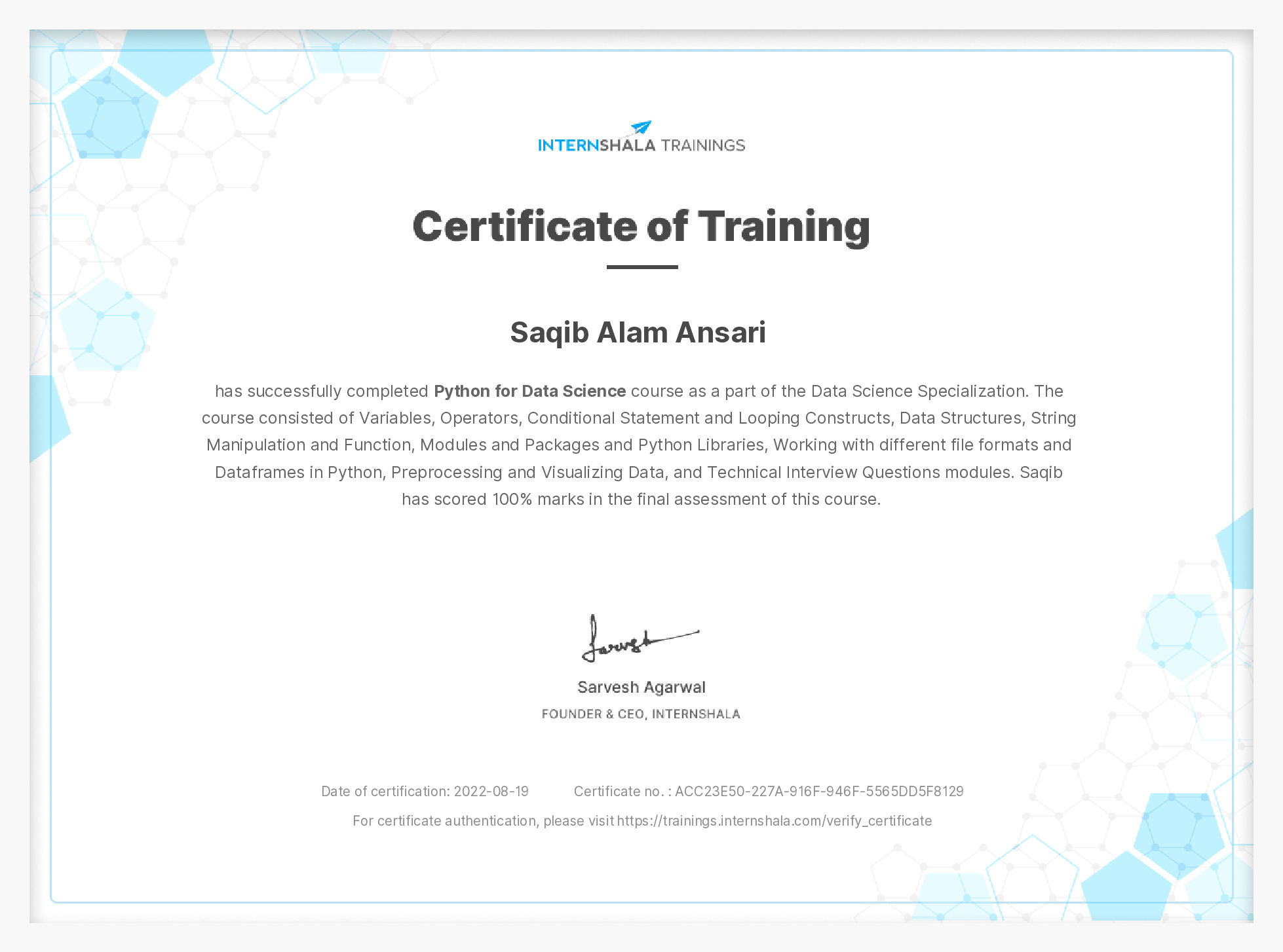 Certificate of completion