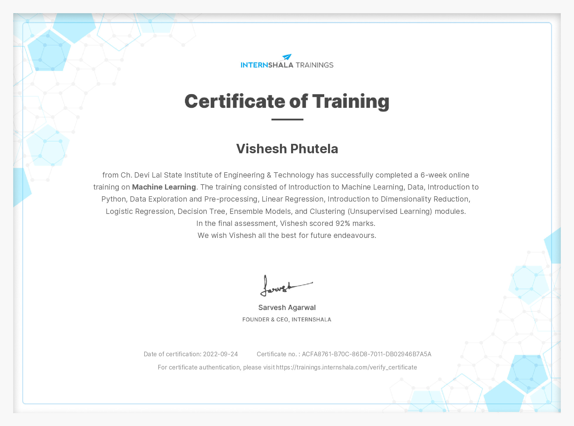 Certificate of completion