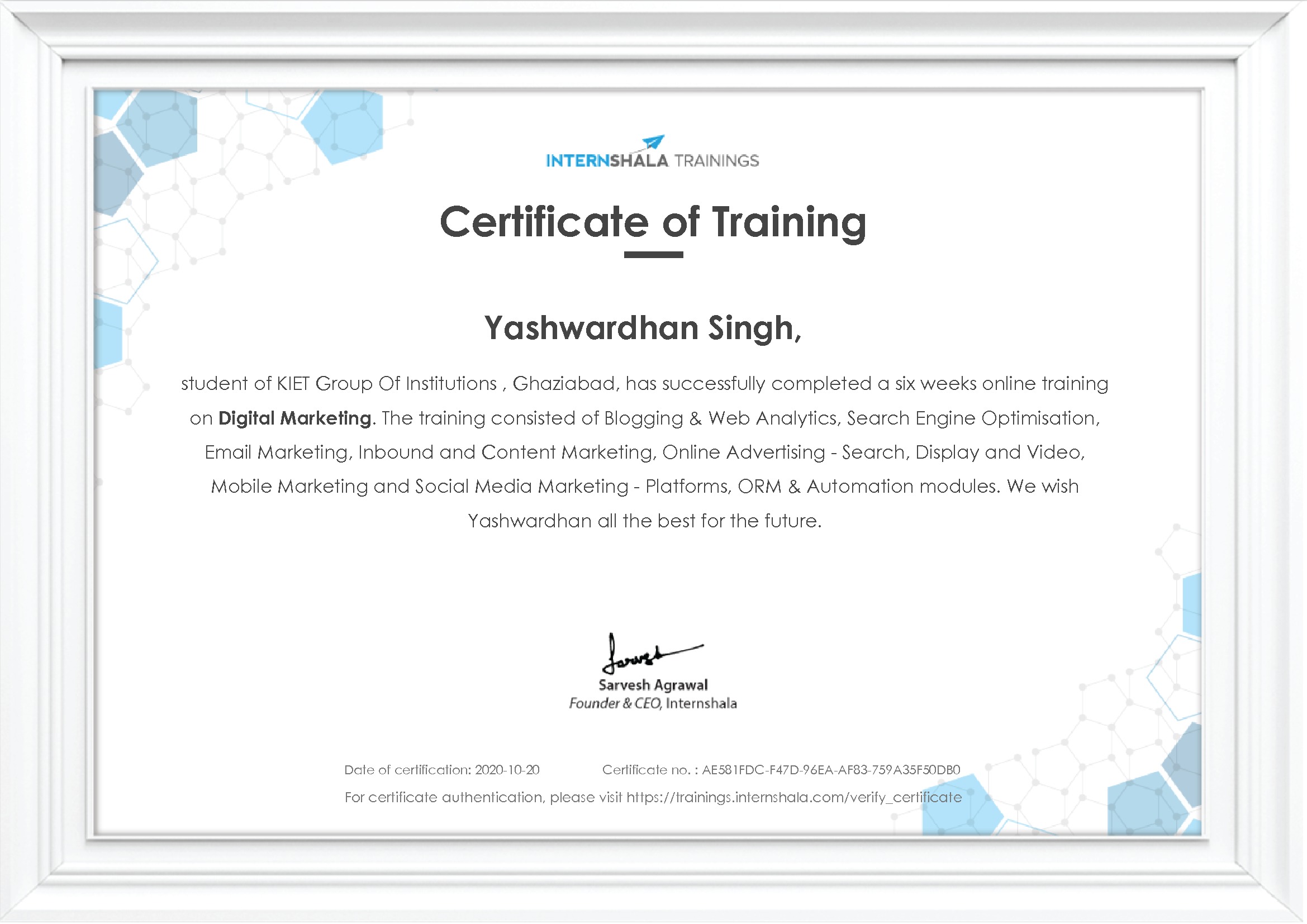 Certificate of completion