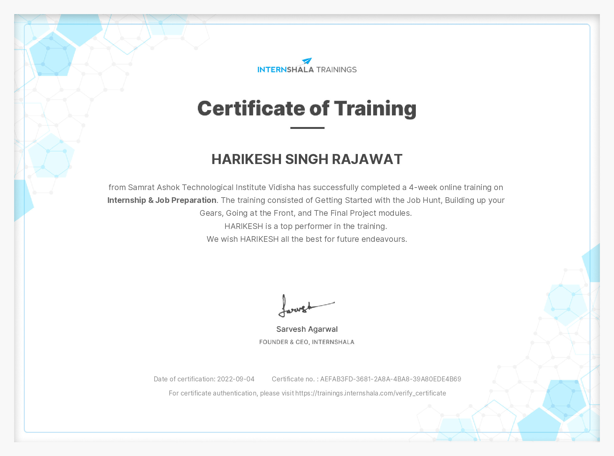 Certificate of completion
