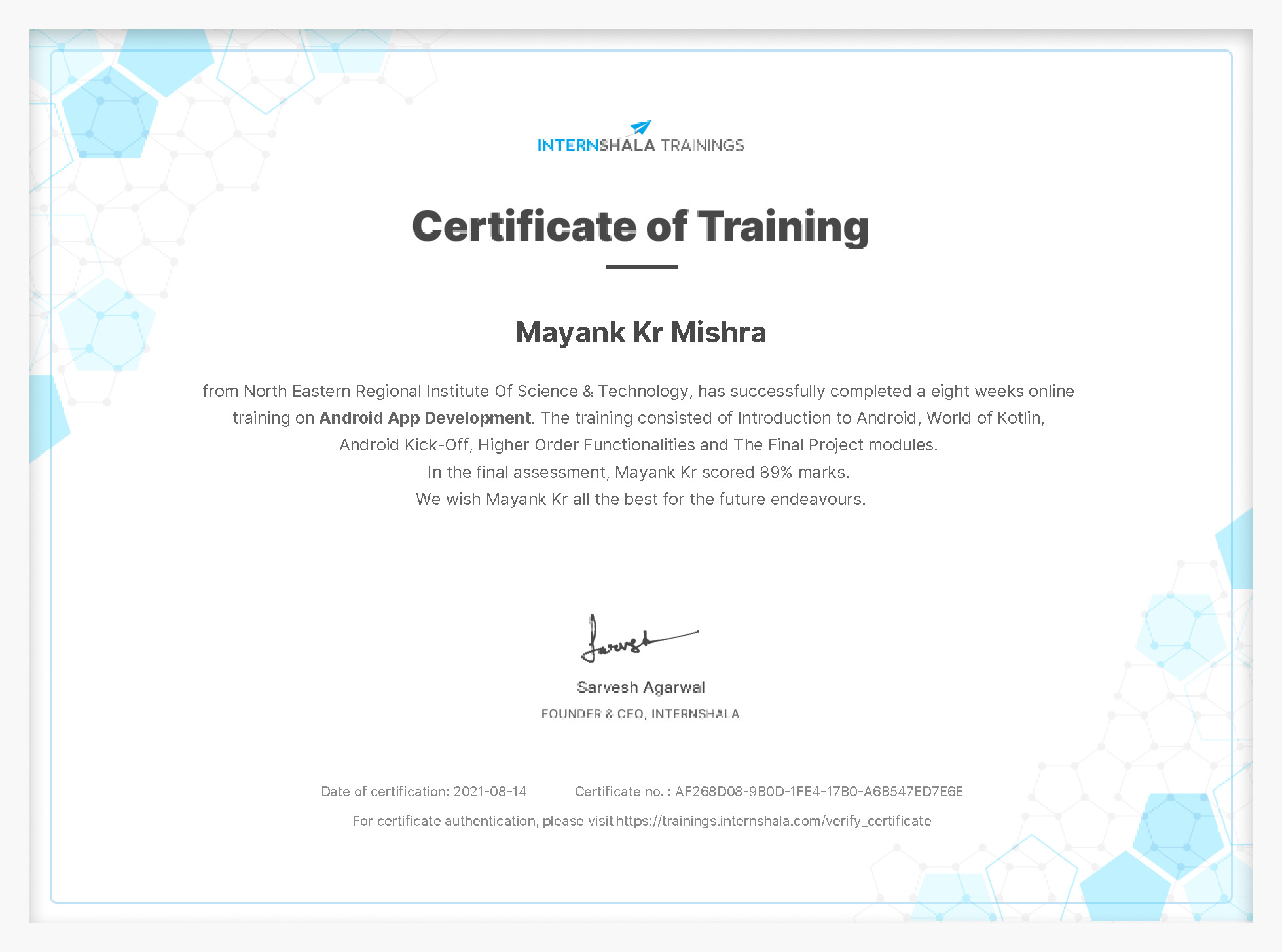 Certificate of completion