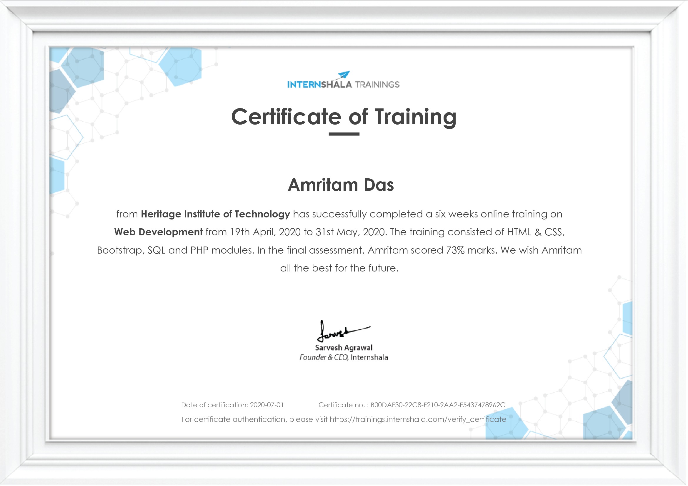 Certificate of completion