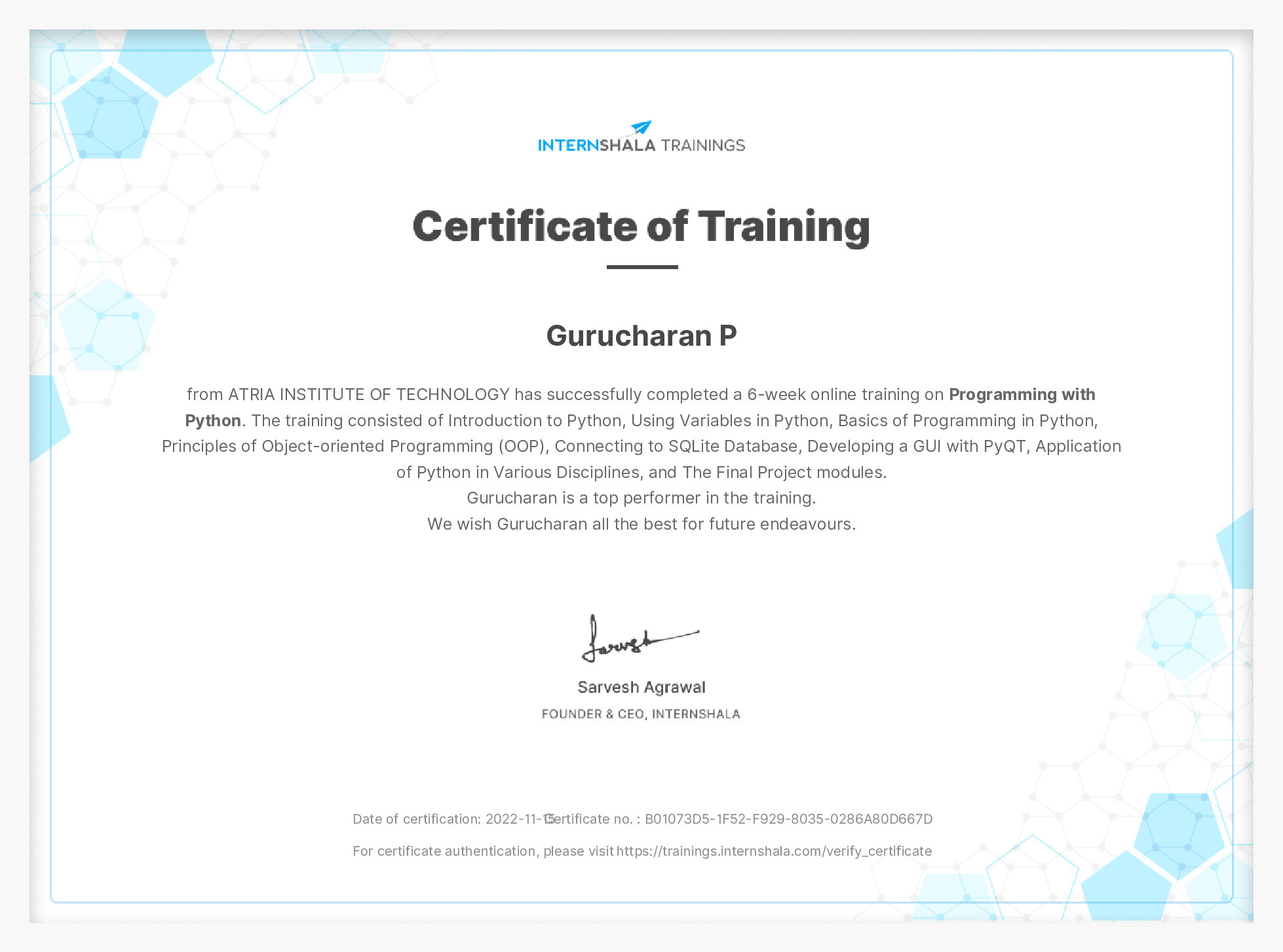 Certificate of completion