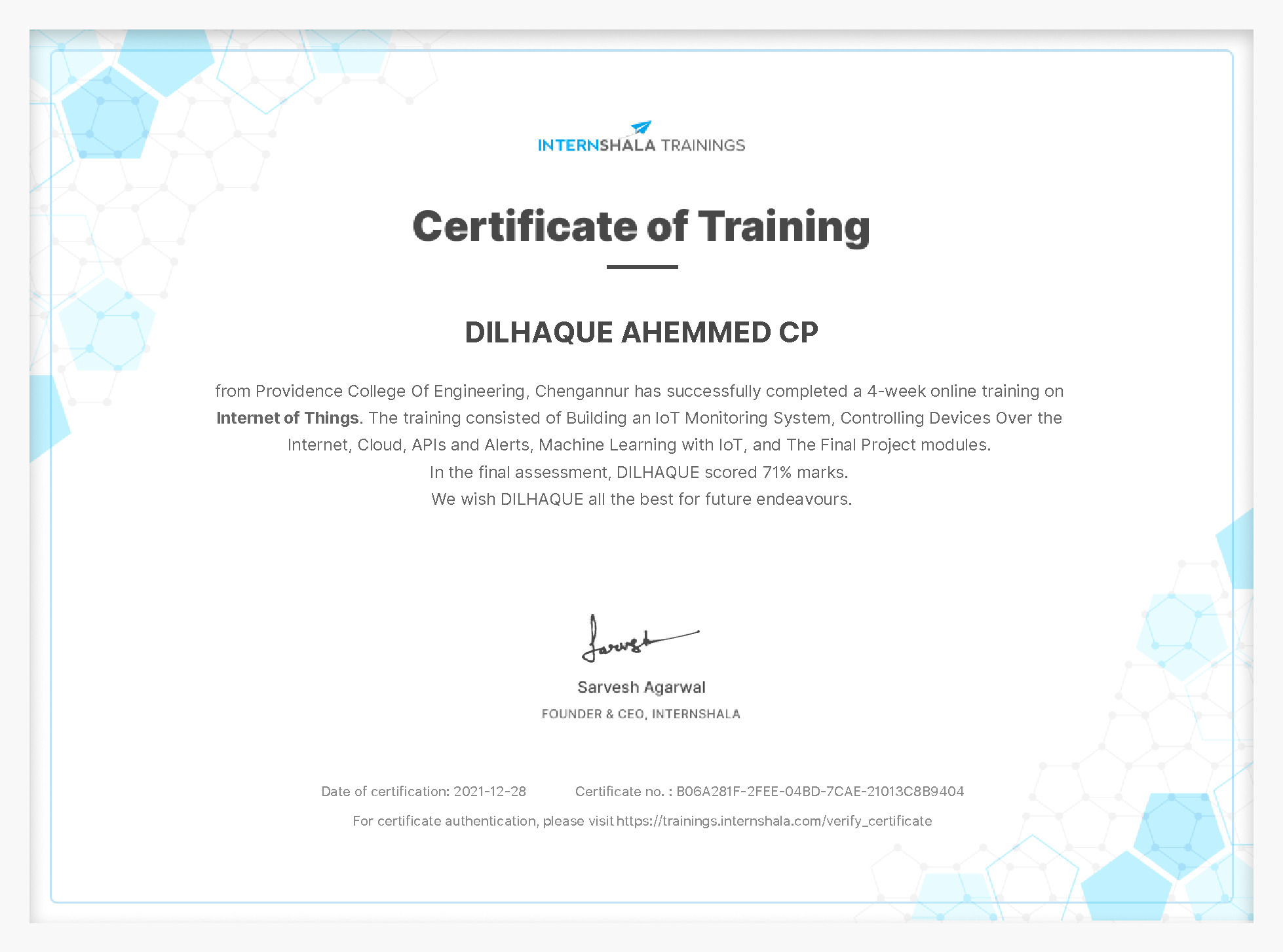 Certificate of completion
