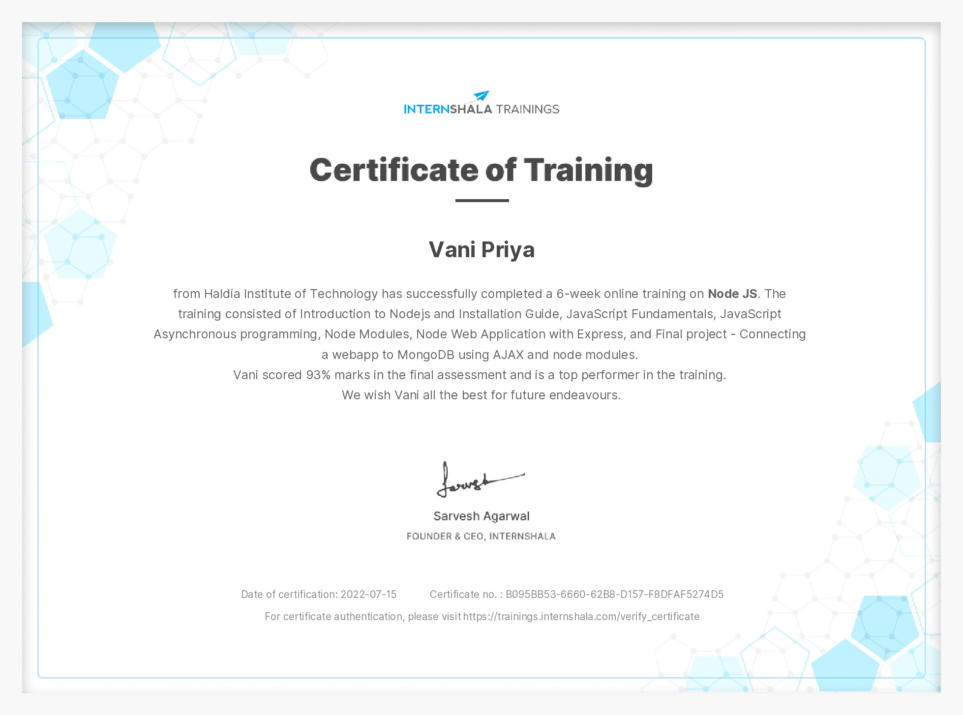 Certificate of completion