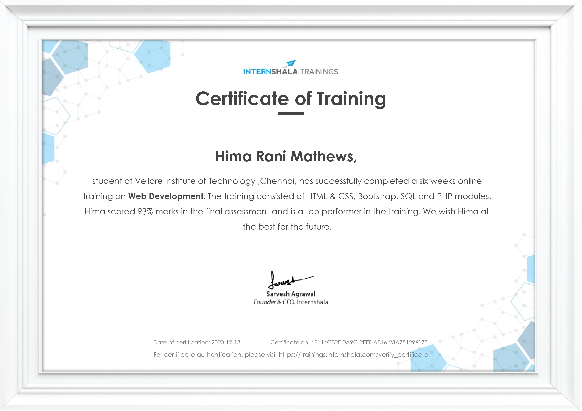 Certificate of completion