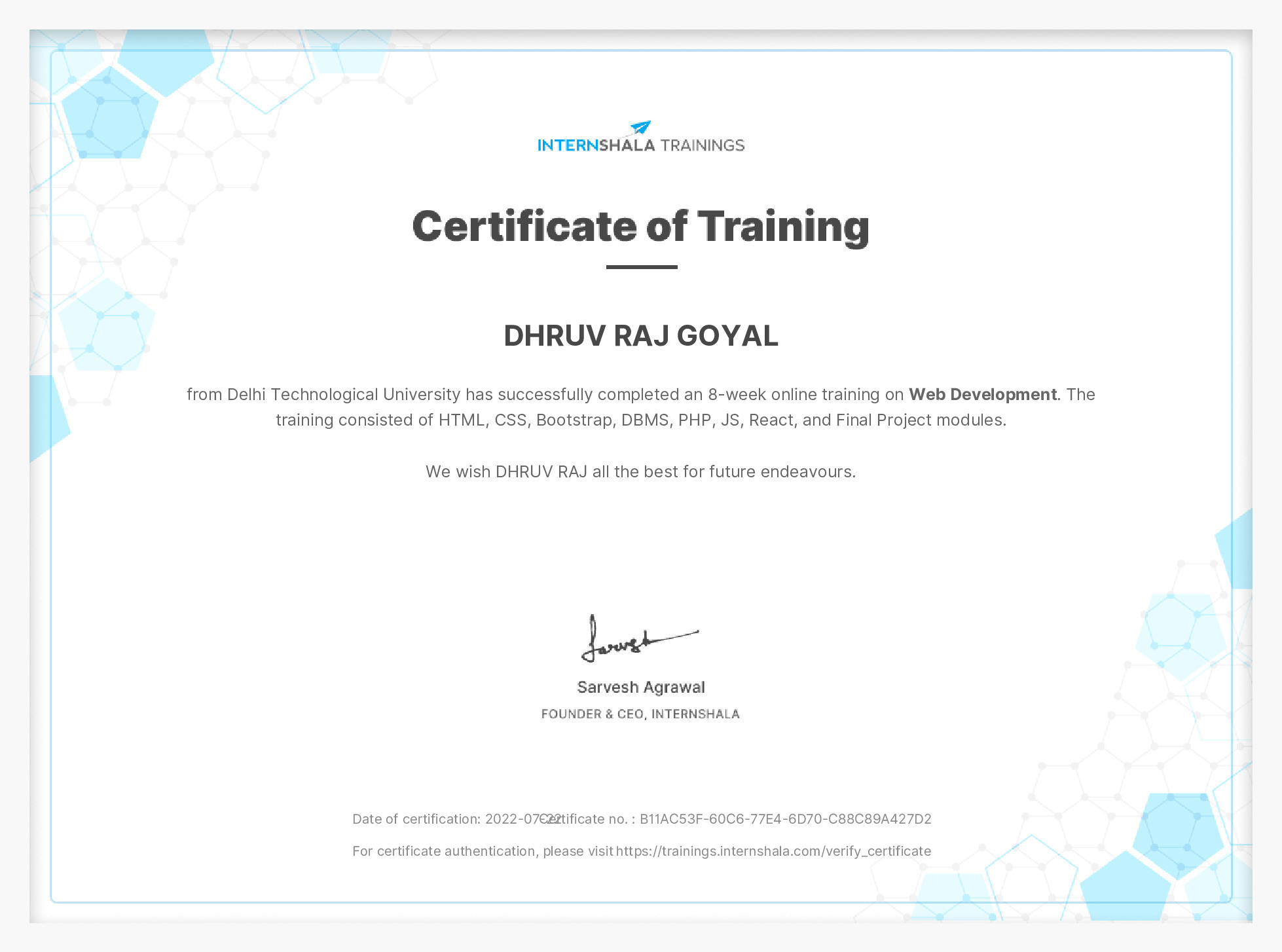 Certificate of completion