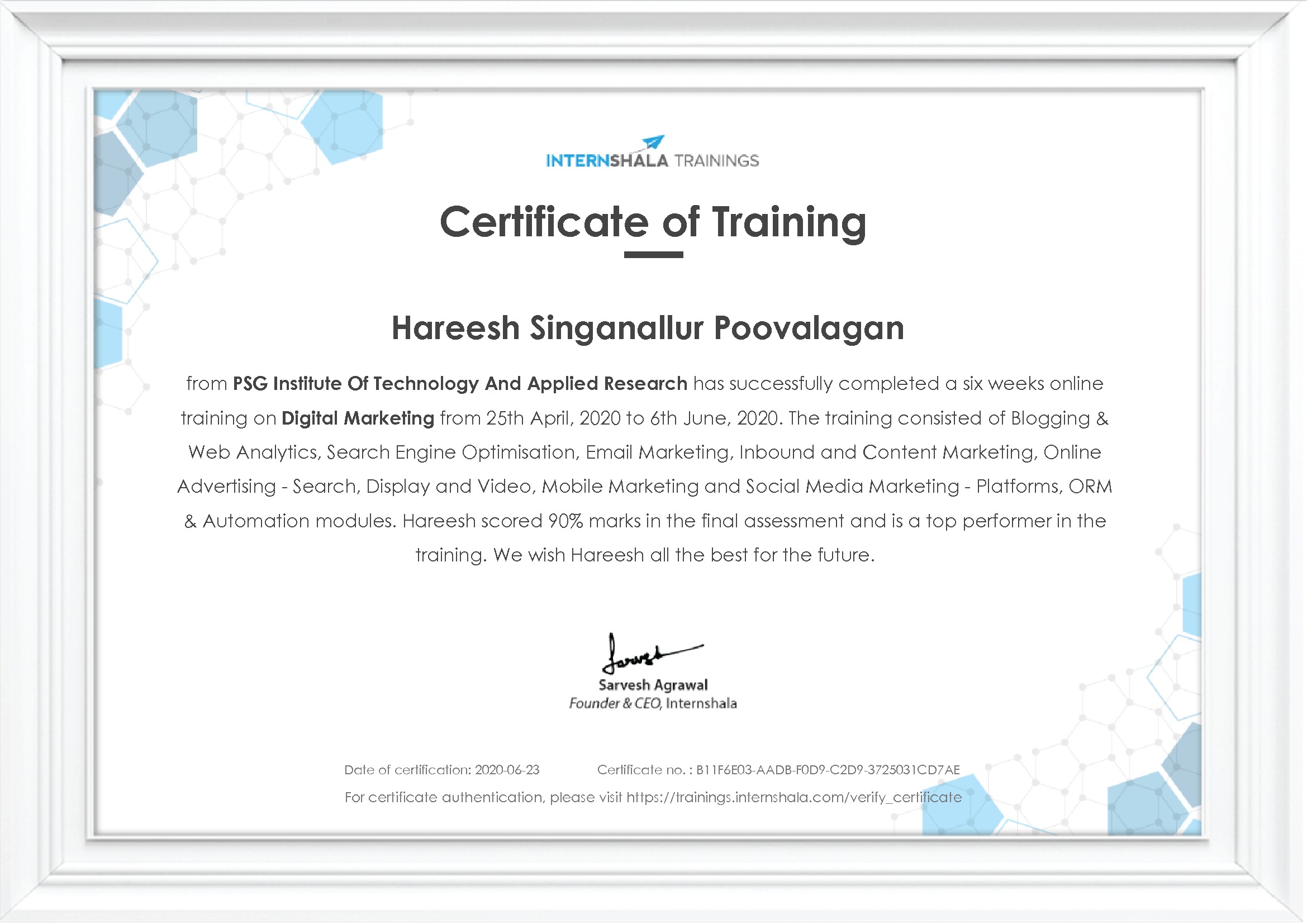 Certificate of completion