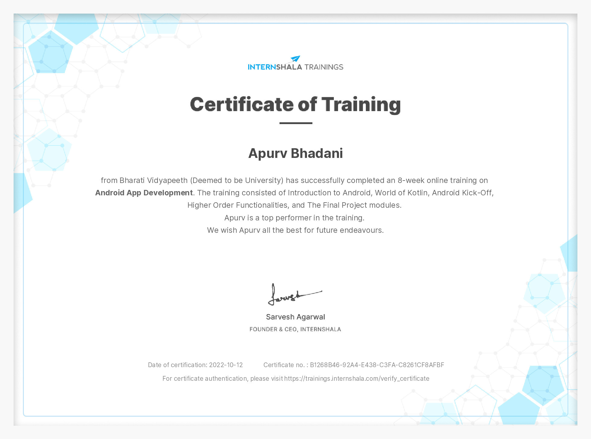 Certificate of completion