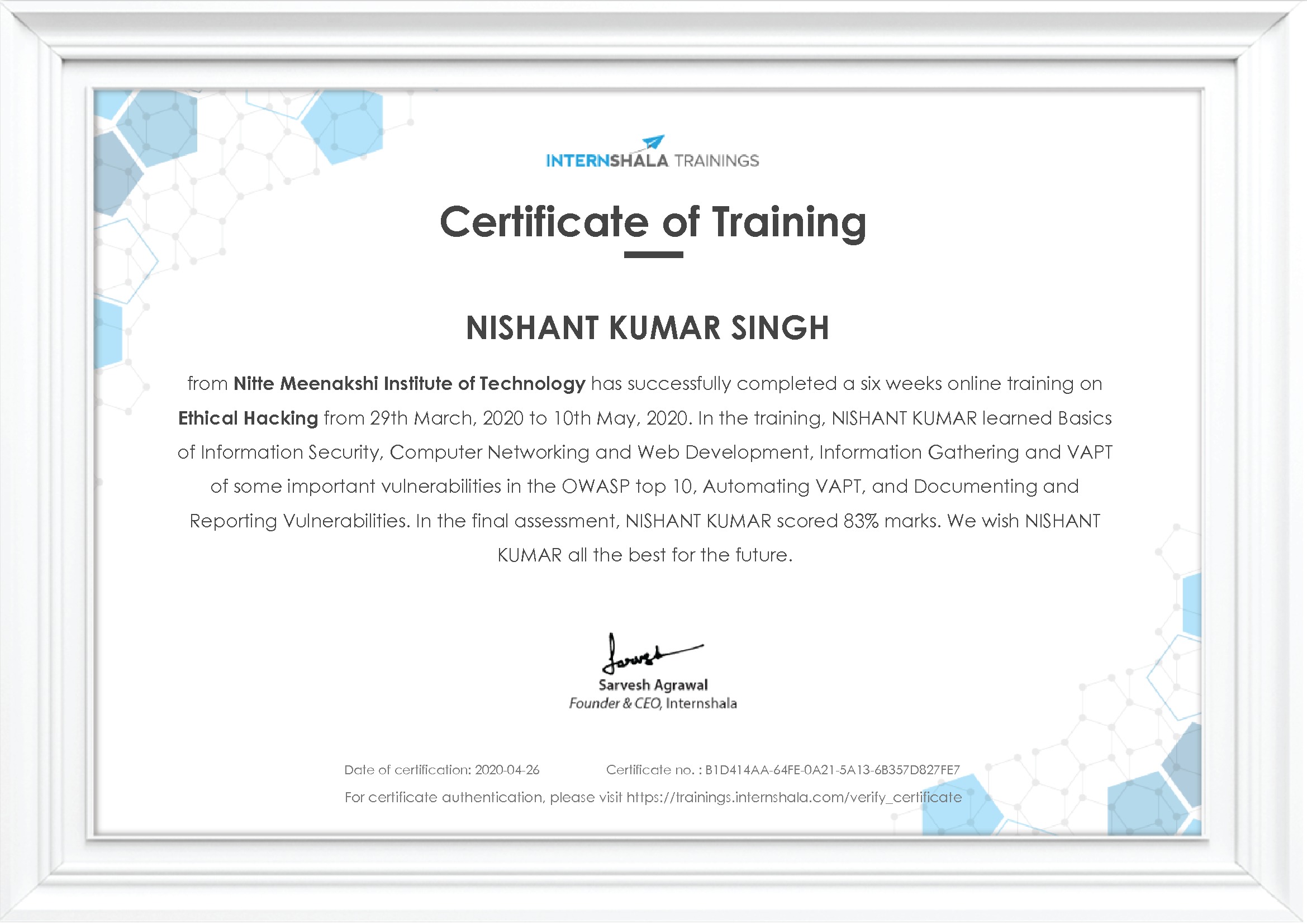 Certificate of completion