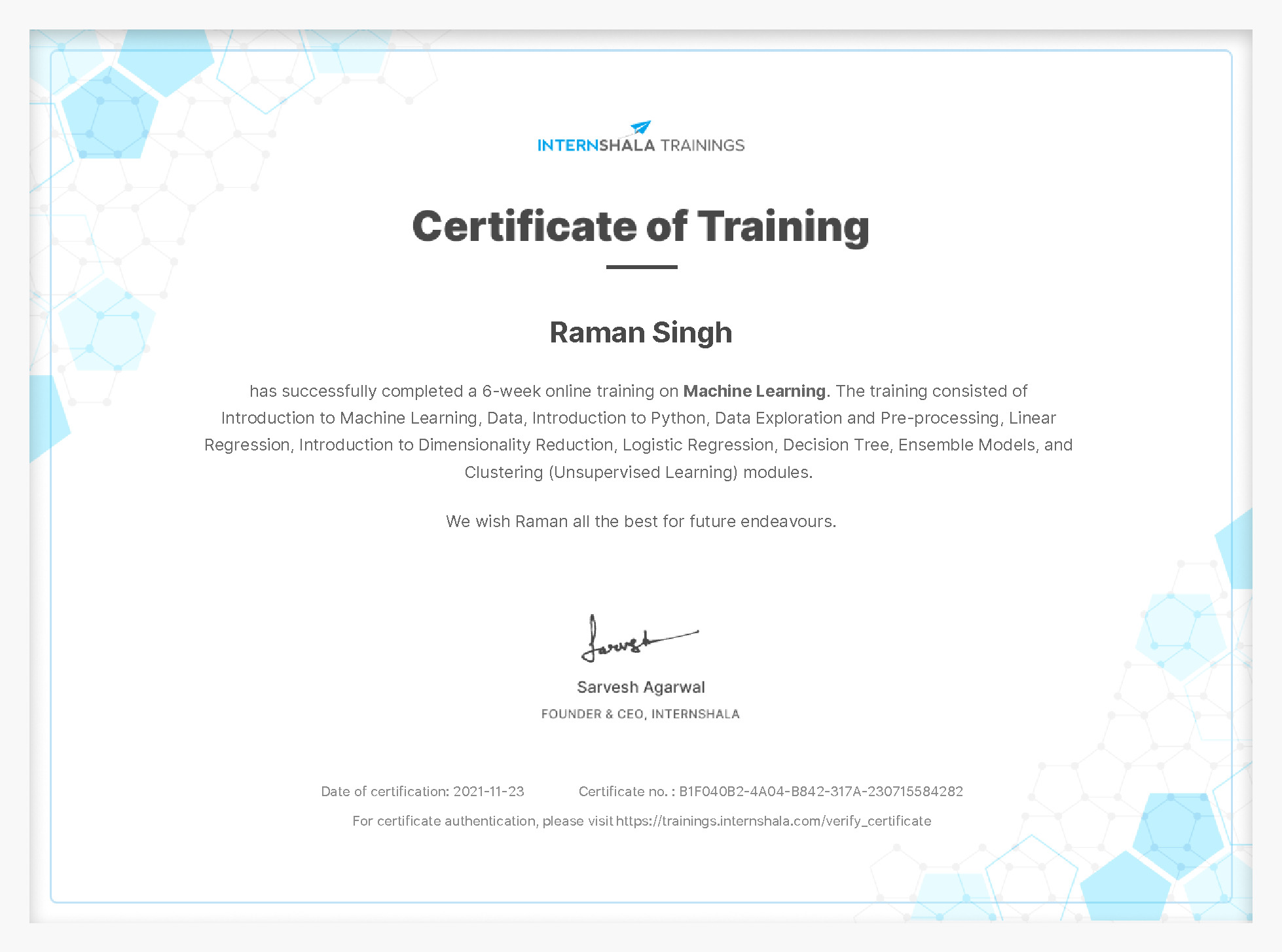 Certificate of completion