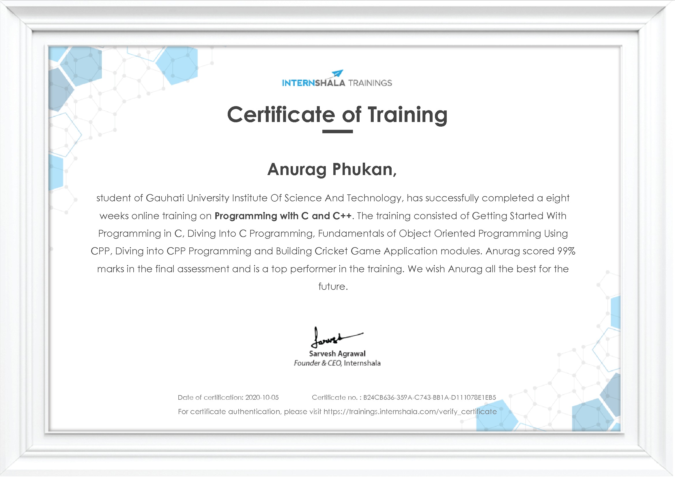 Certificate of completion