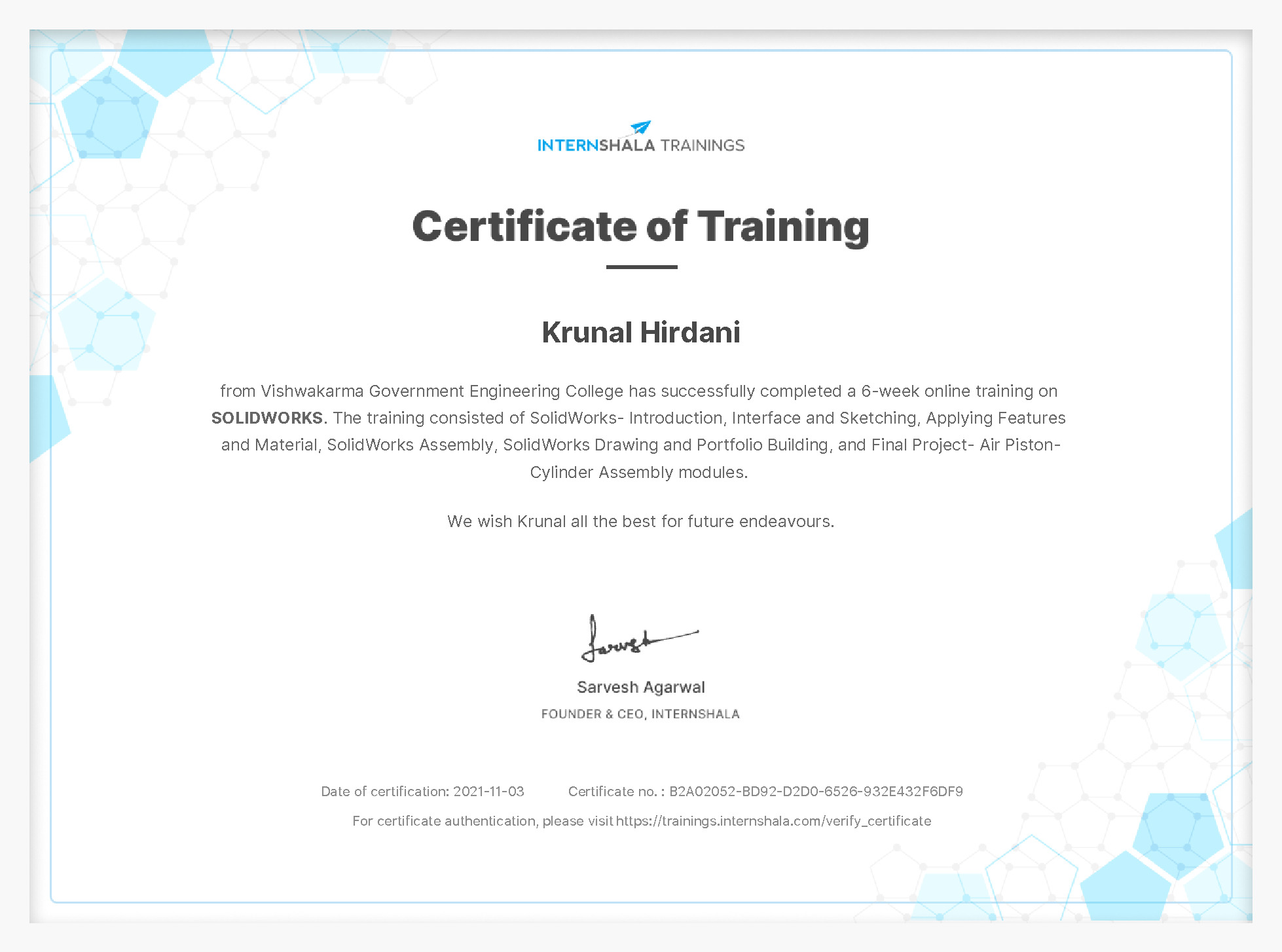 Certificate of completion