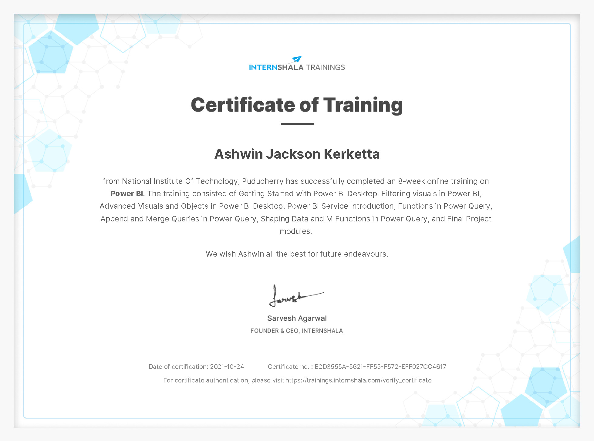 Certificate of completion