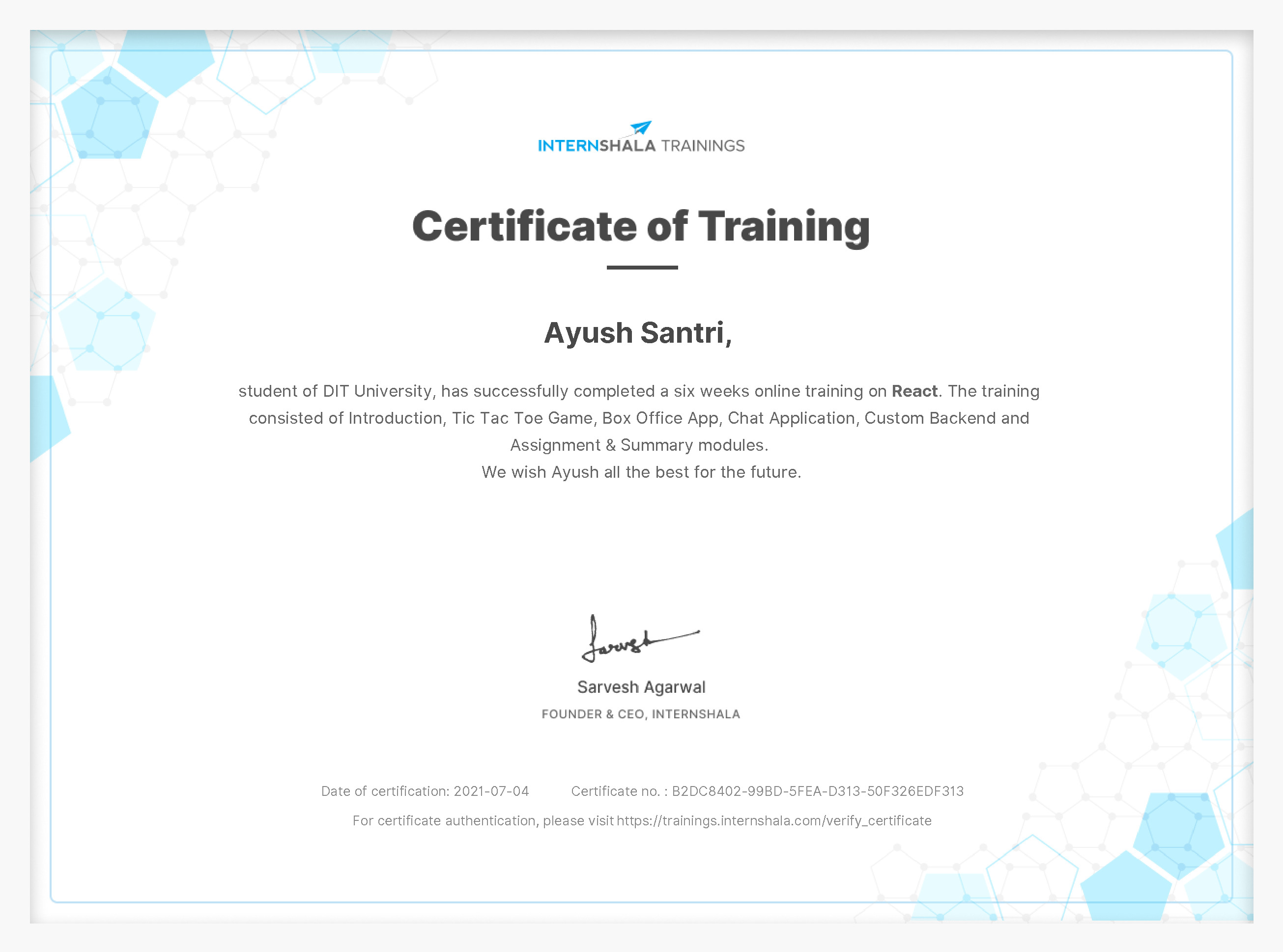 Certificate of completion