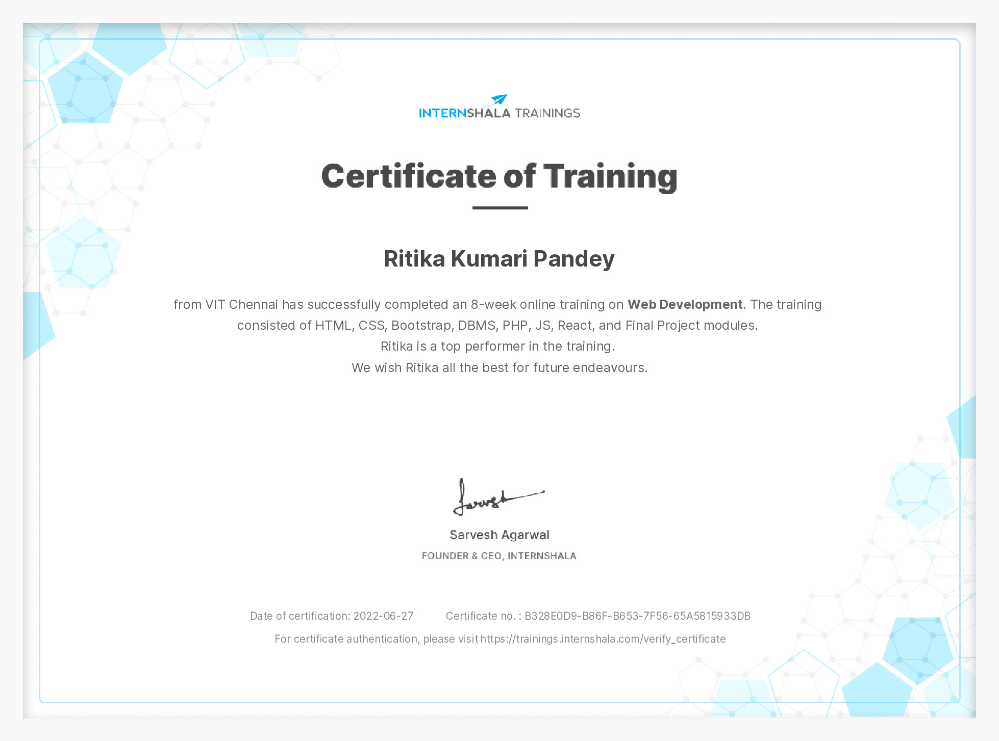 Certificate of completion
