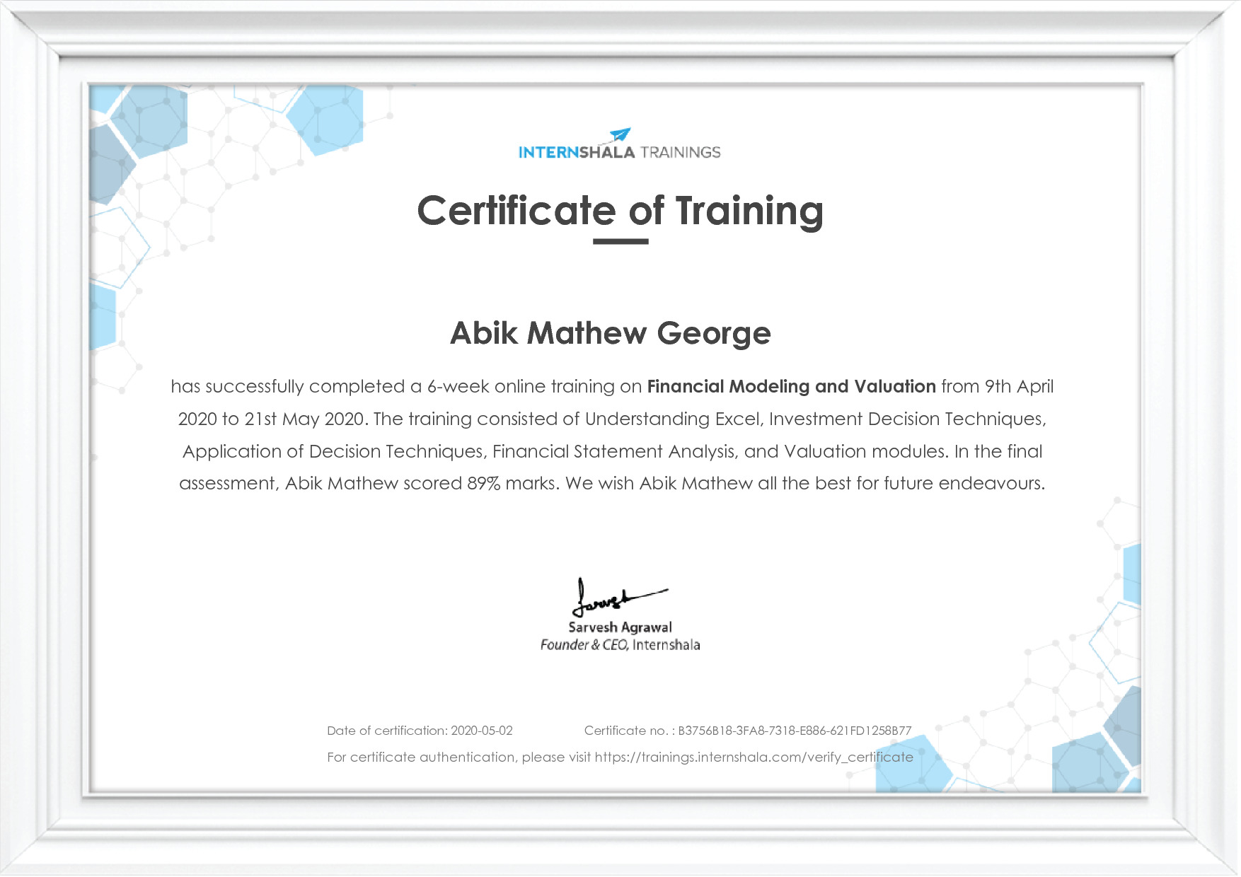 Certificate of completion