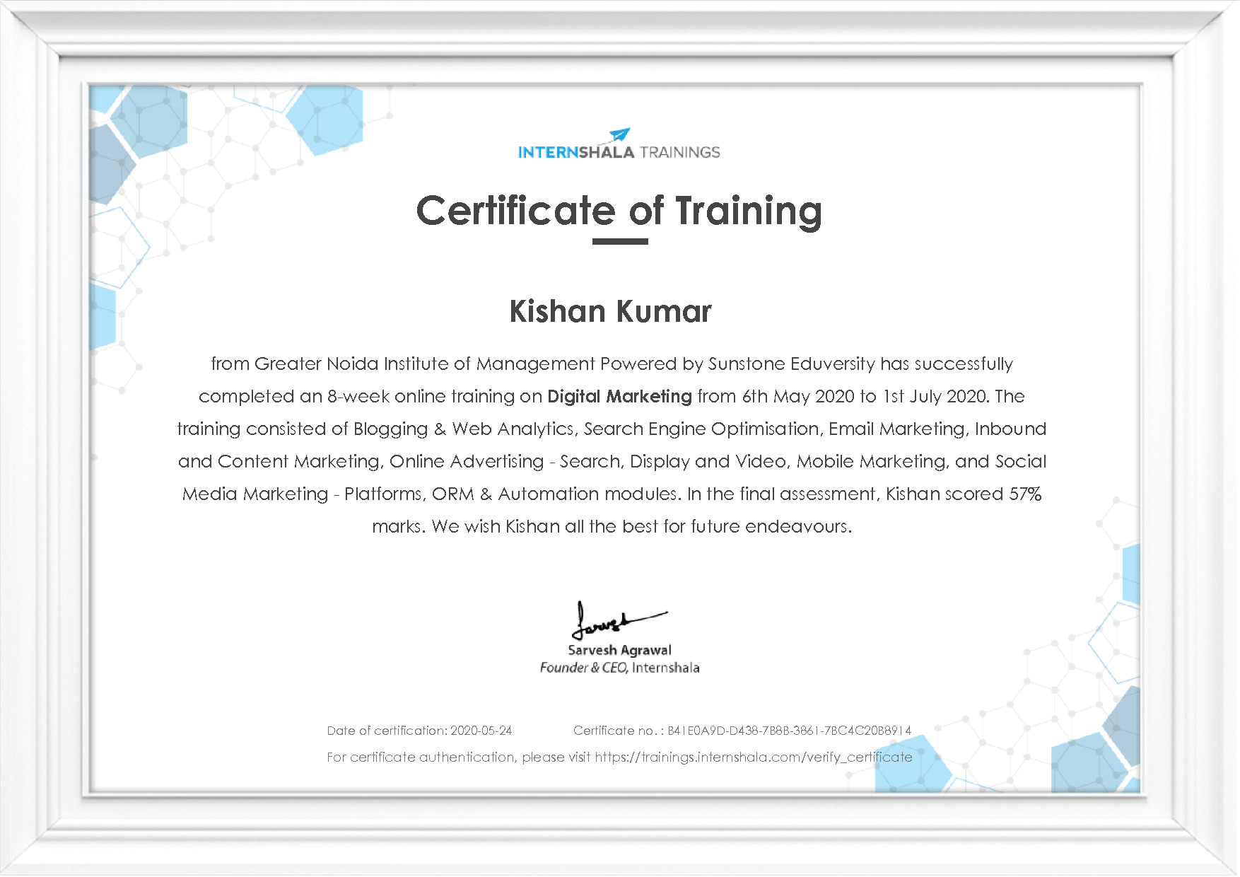 Certificate of completion