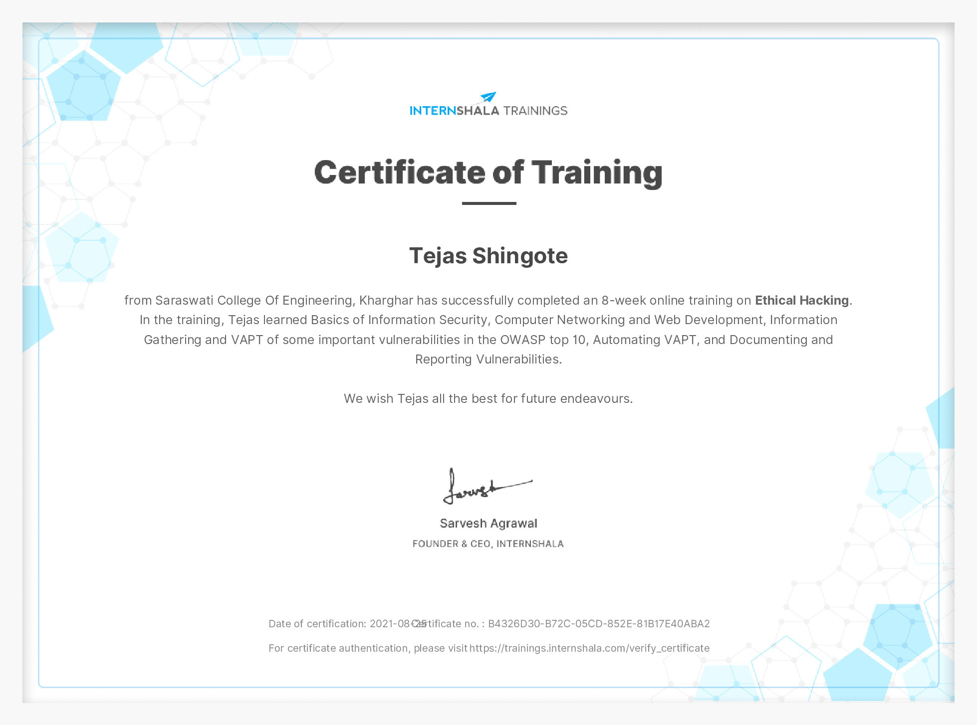 Certificate of completion