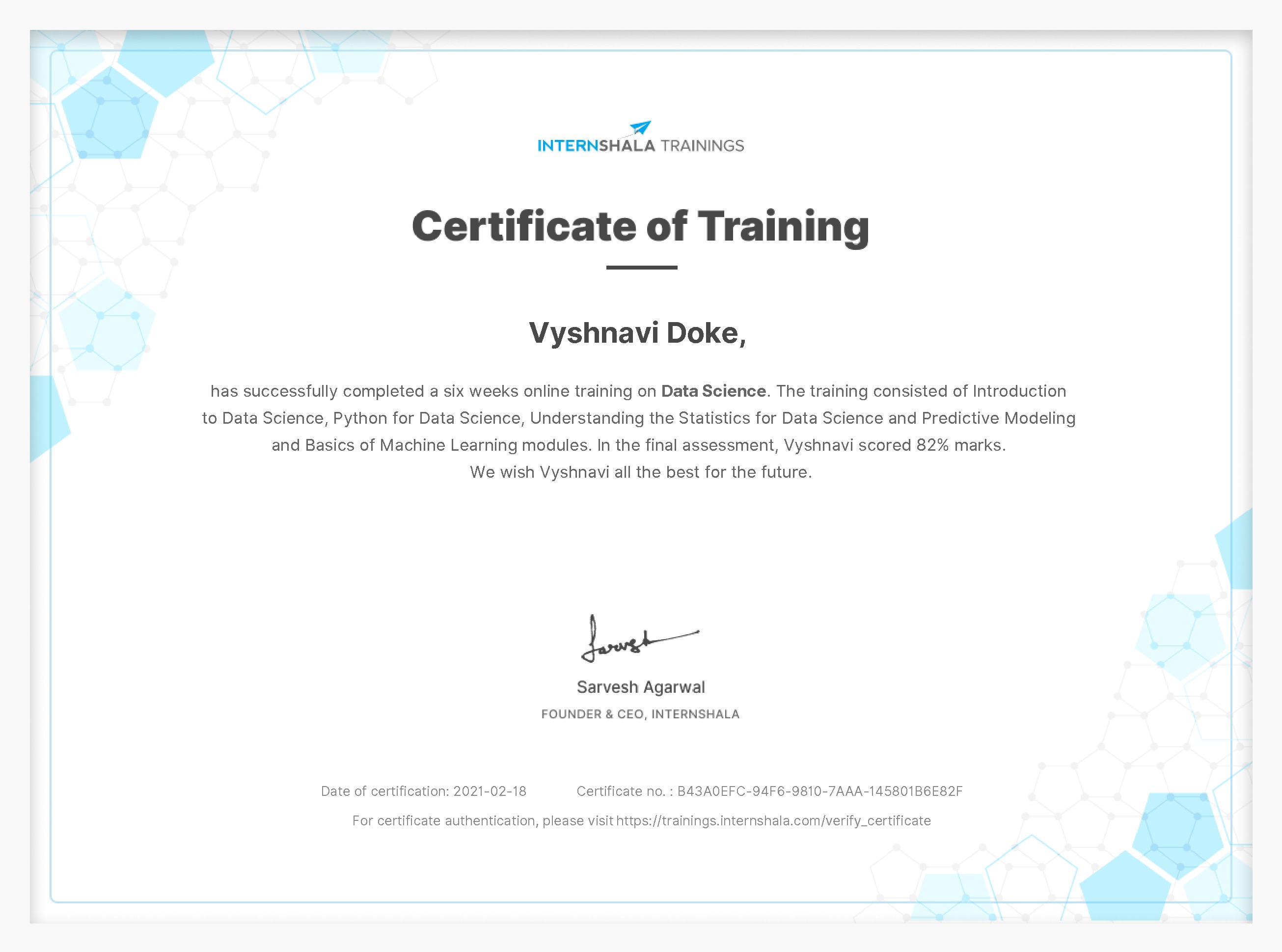 Certificate of completion