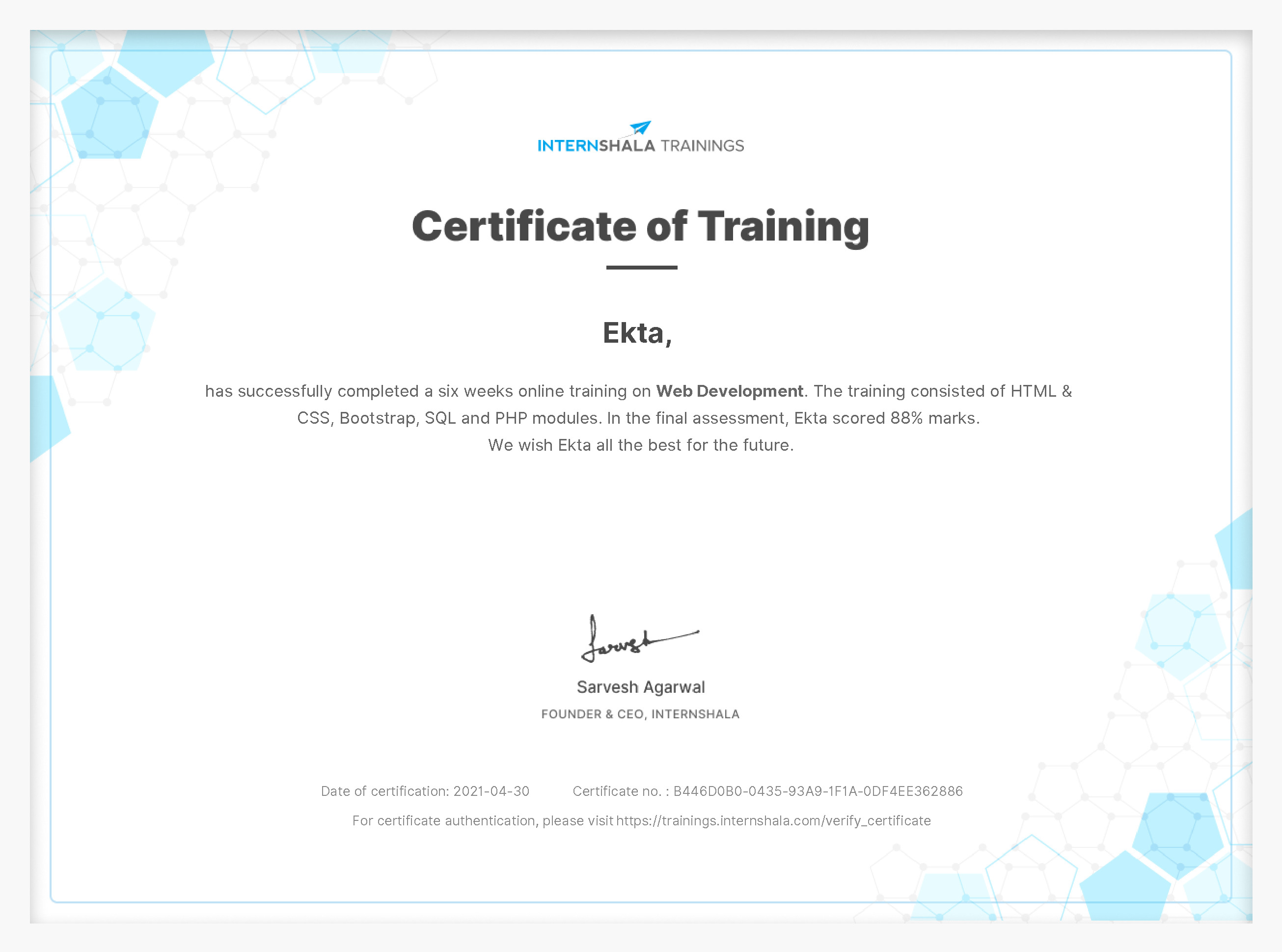 Certificate of completion
