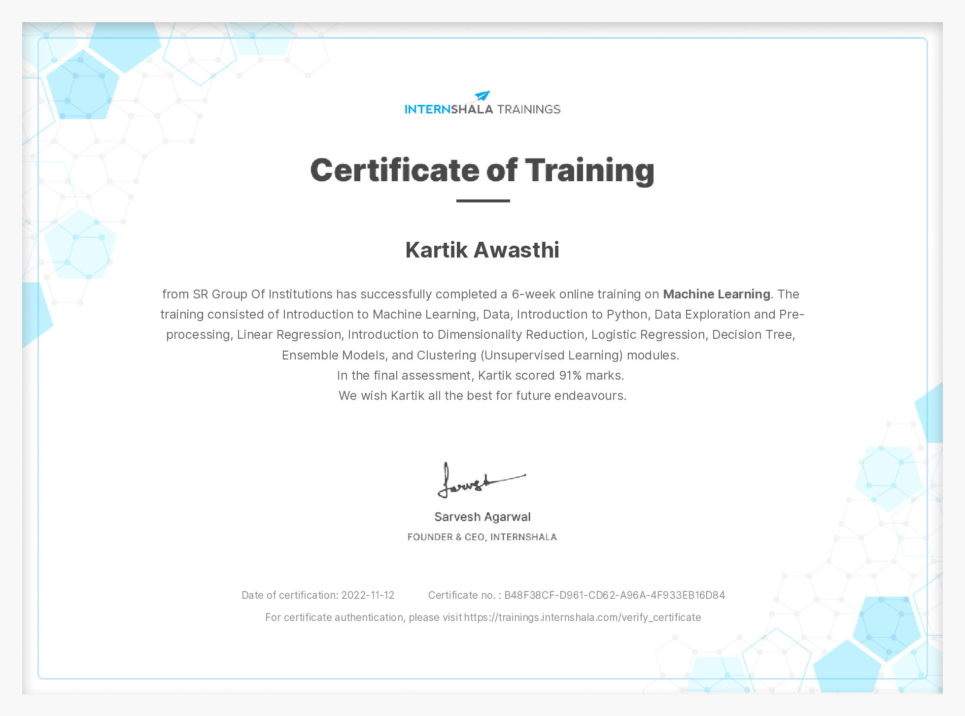 Certificate of completion