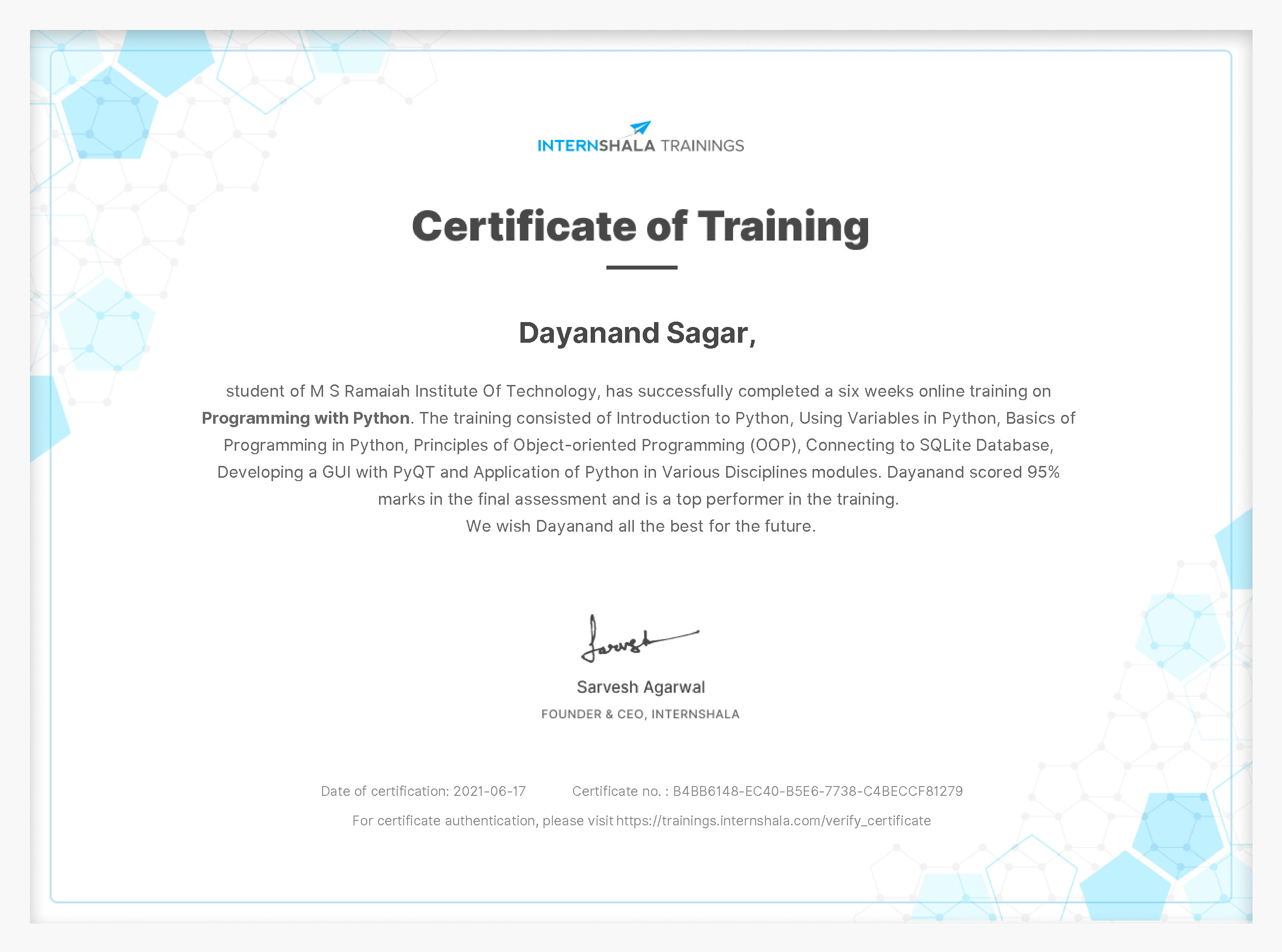 Certificate of completion