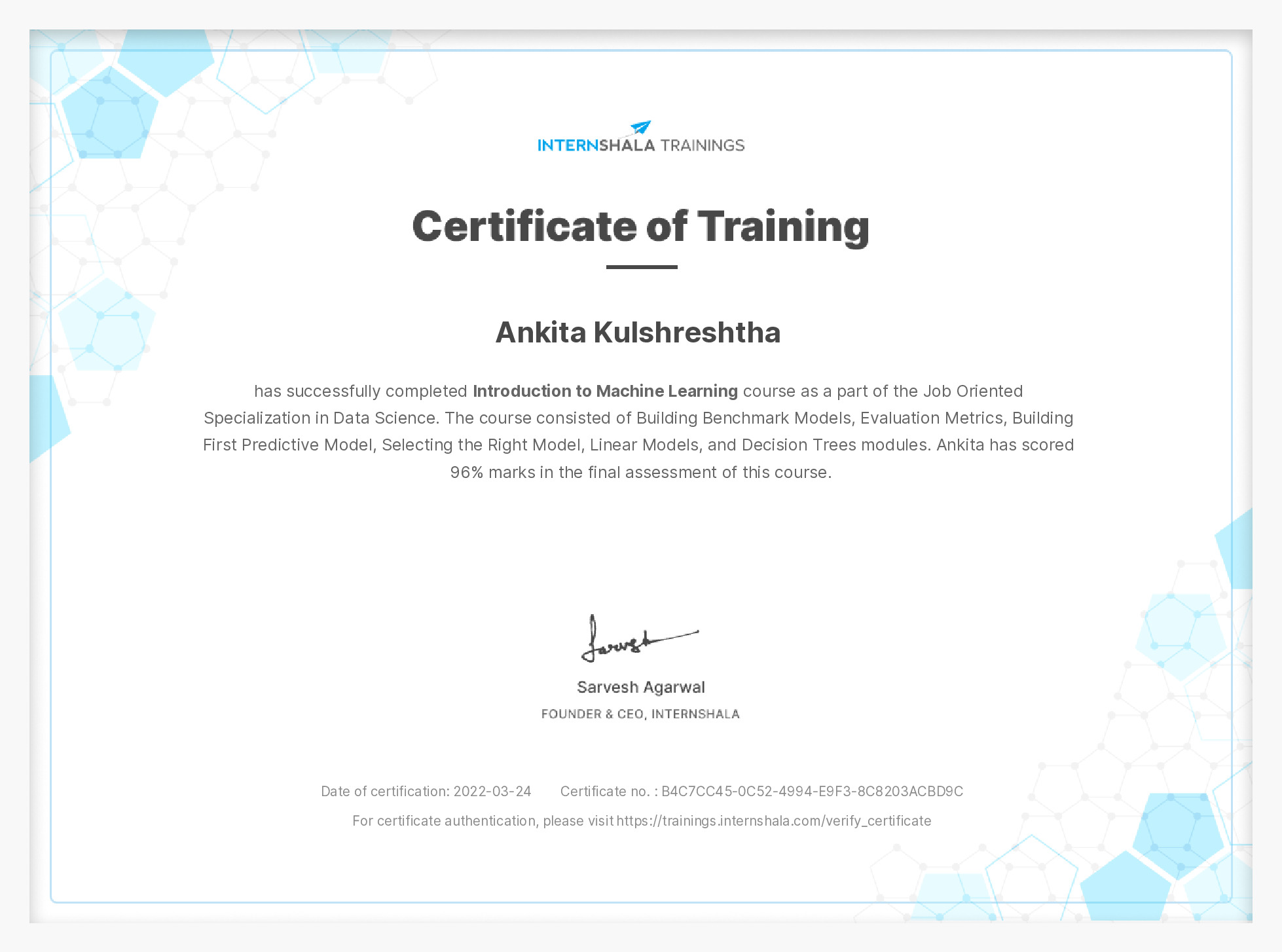 Certificate of completion