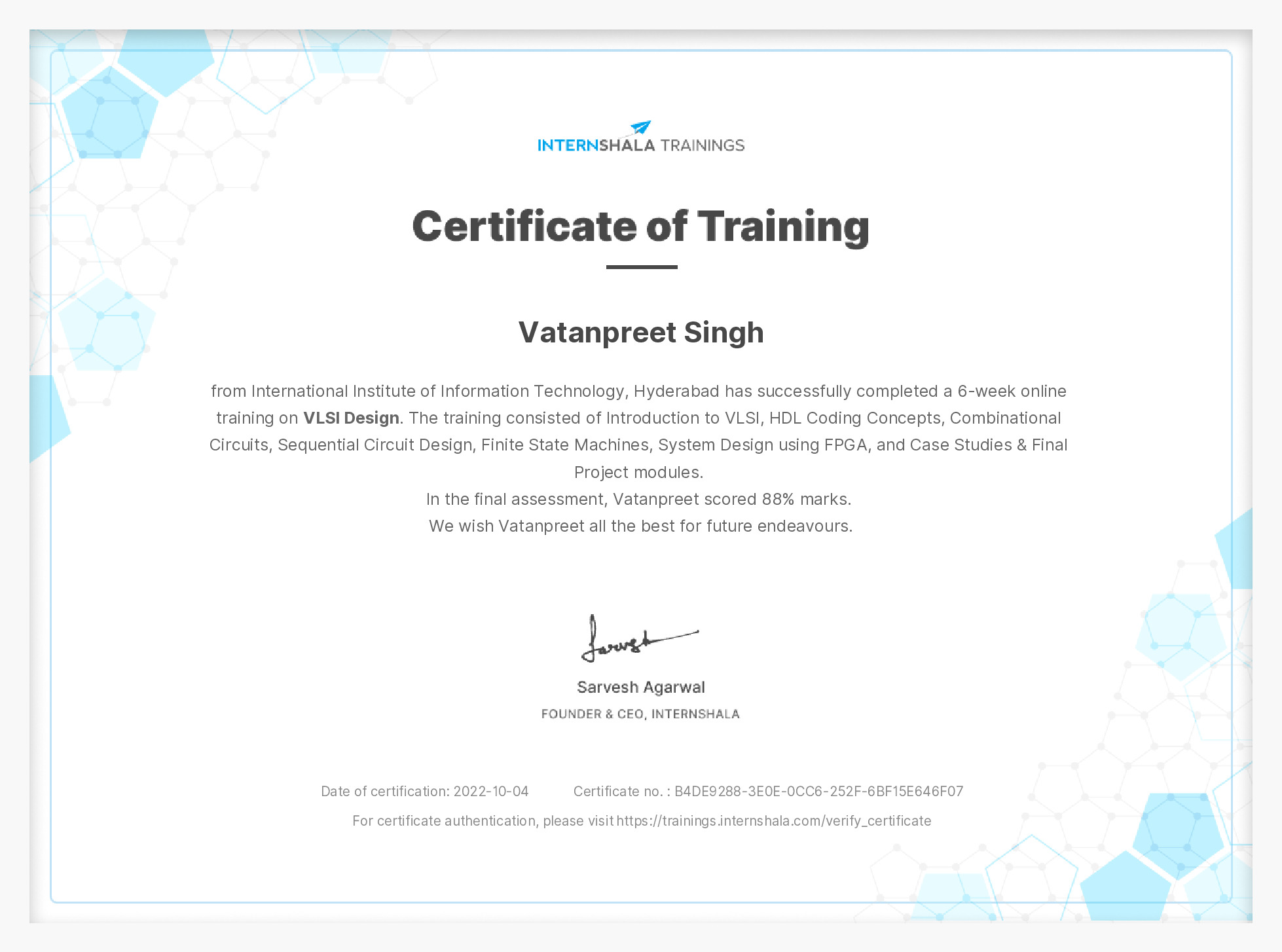Certificate of completion