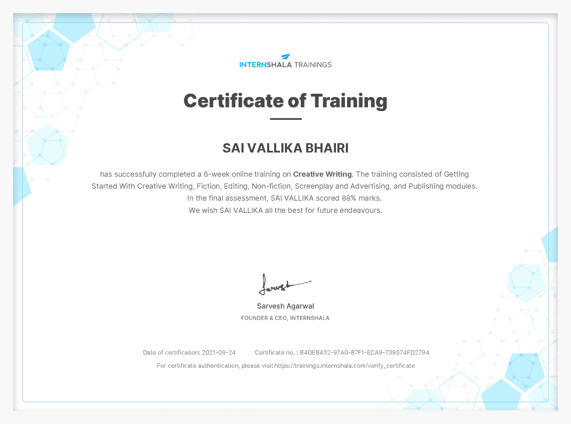 Certificate of completion